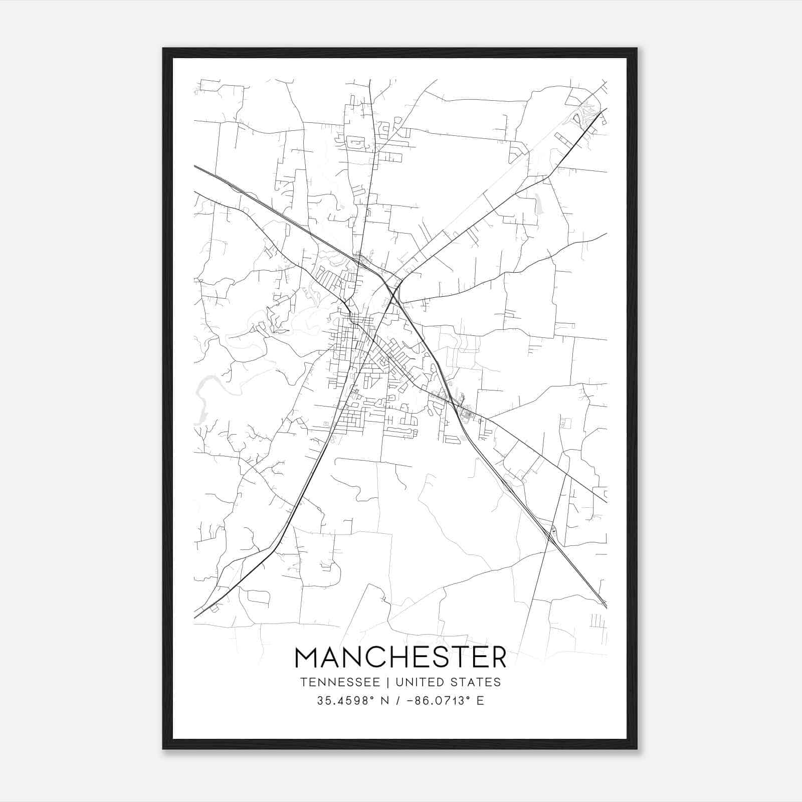 Manchester Tennessee Map Poster, Modern Home Decor Wall Art Print