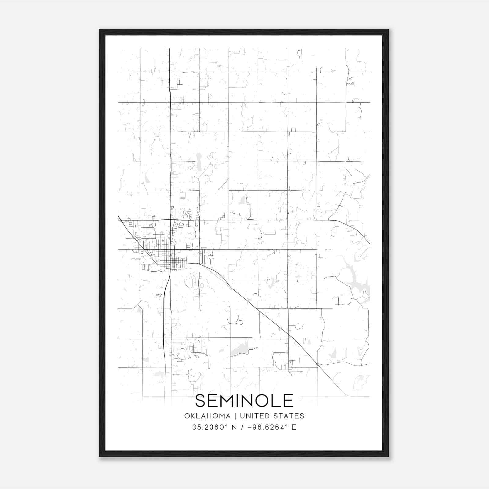 Seminole Oklahoma Map Poster, Modern Home Decor Wall Art Print