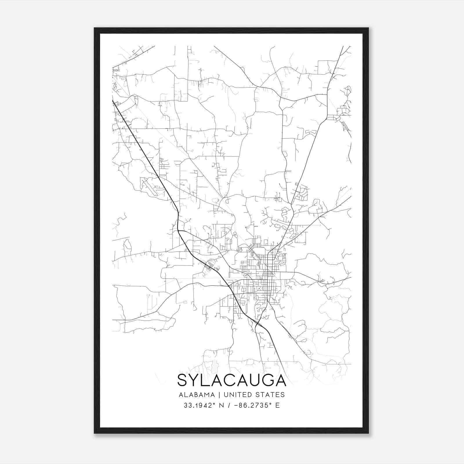 Sylacauga Alabama Map Poster, Modern Home Decor Wall Art Print Custom