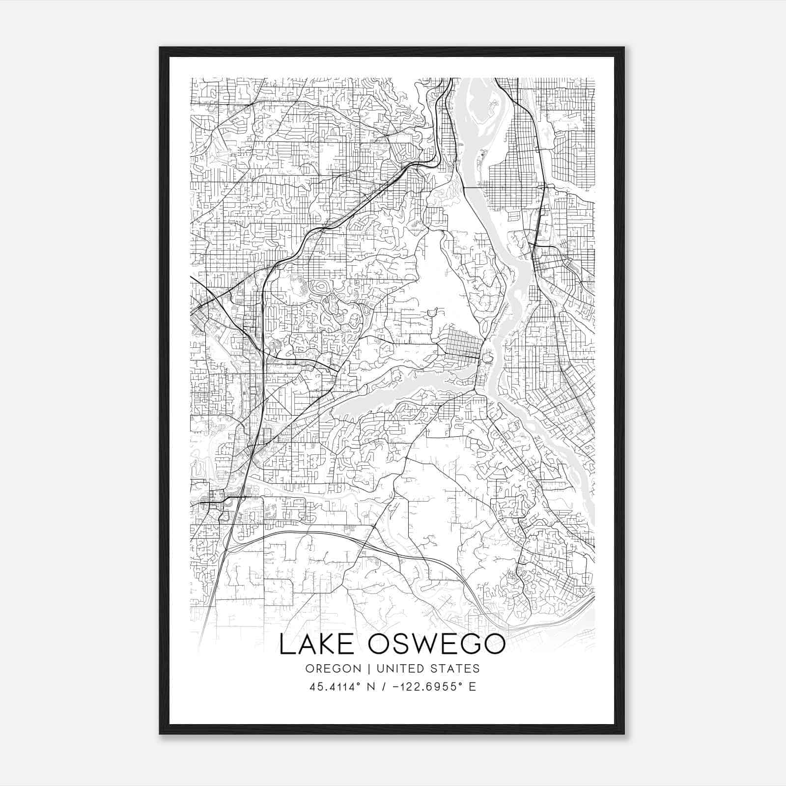 Lake Oswego Oregon Map Poster, Modern Home Decor Wall Art Print