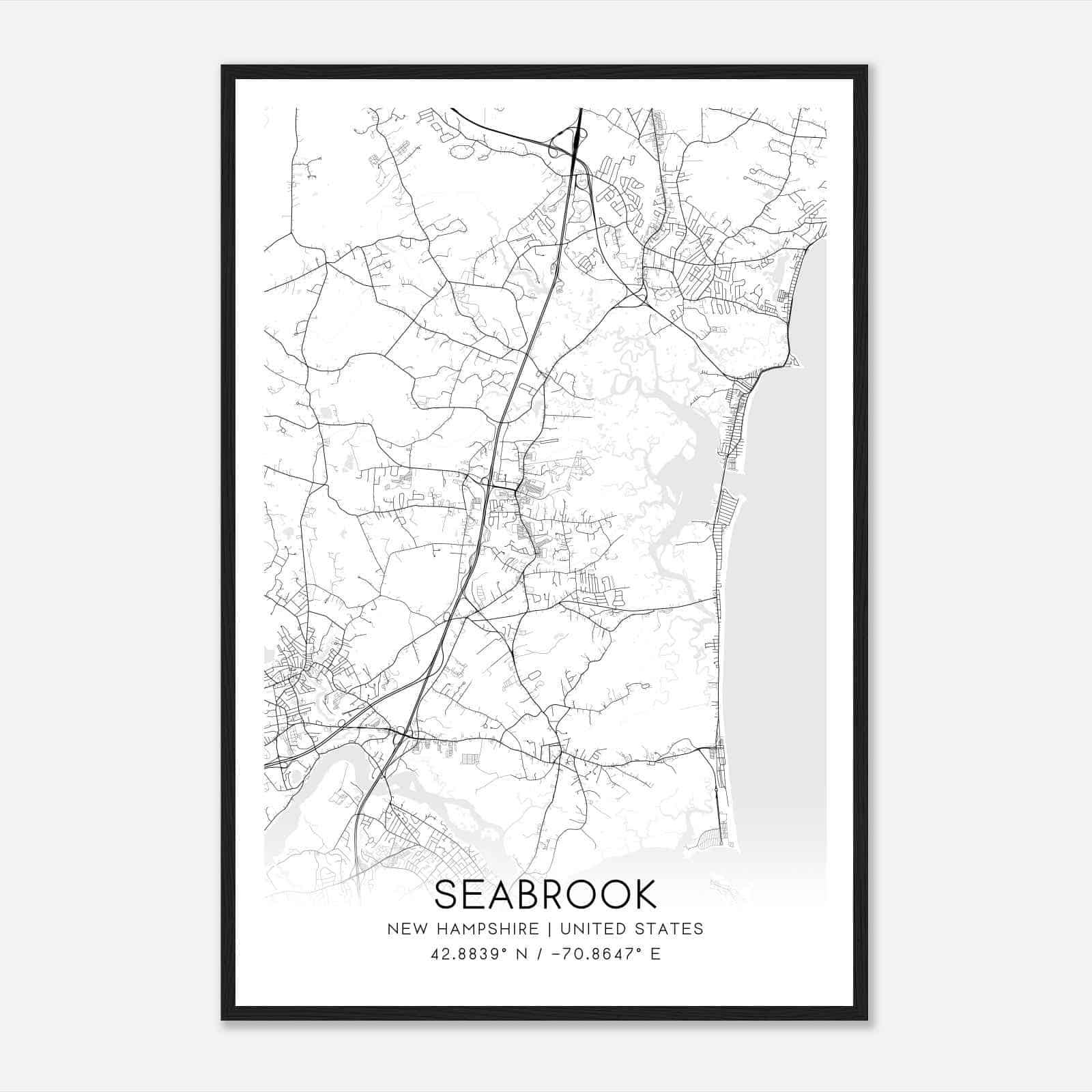 Seabrook New Hampshire Map Poster, Modern Home Decor Wall Art Print