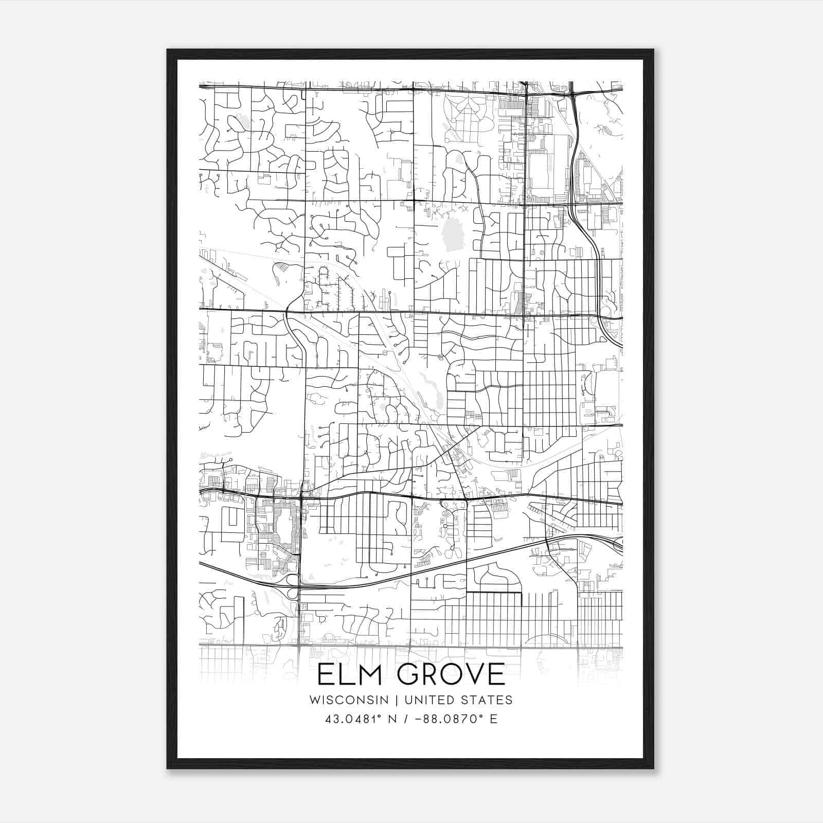 Elm Grove Wisconsin Map Poster, Modern Home Decor Wall Art Print