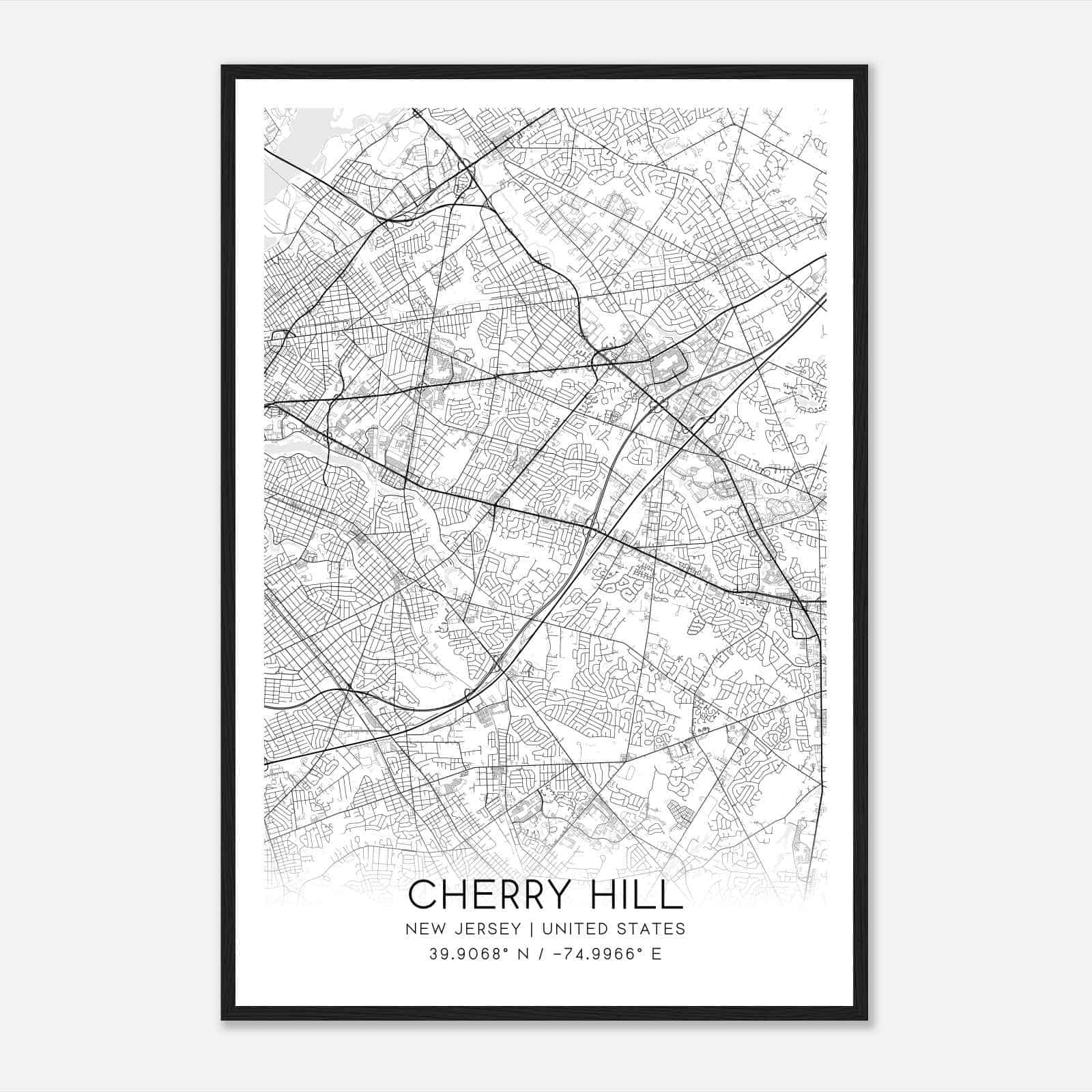 Cherry Hill New Jersey Map Poster, Modern Home Decor Wall Art Print