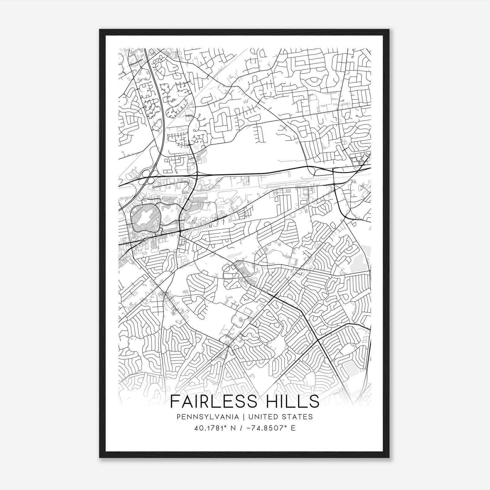 Fairless Hills Pennsylvania Map Poster, Modern Home Decor Wall Art Print