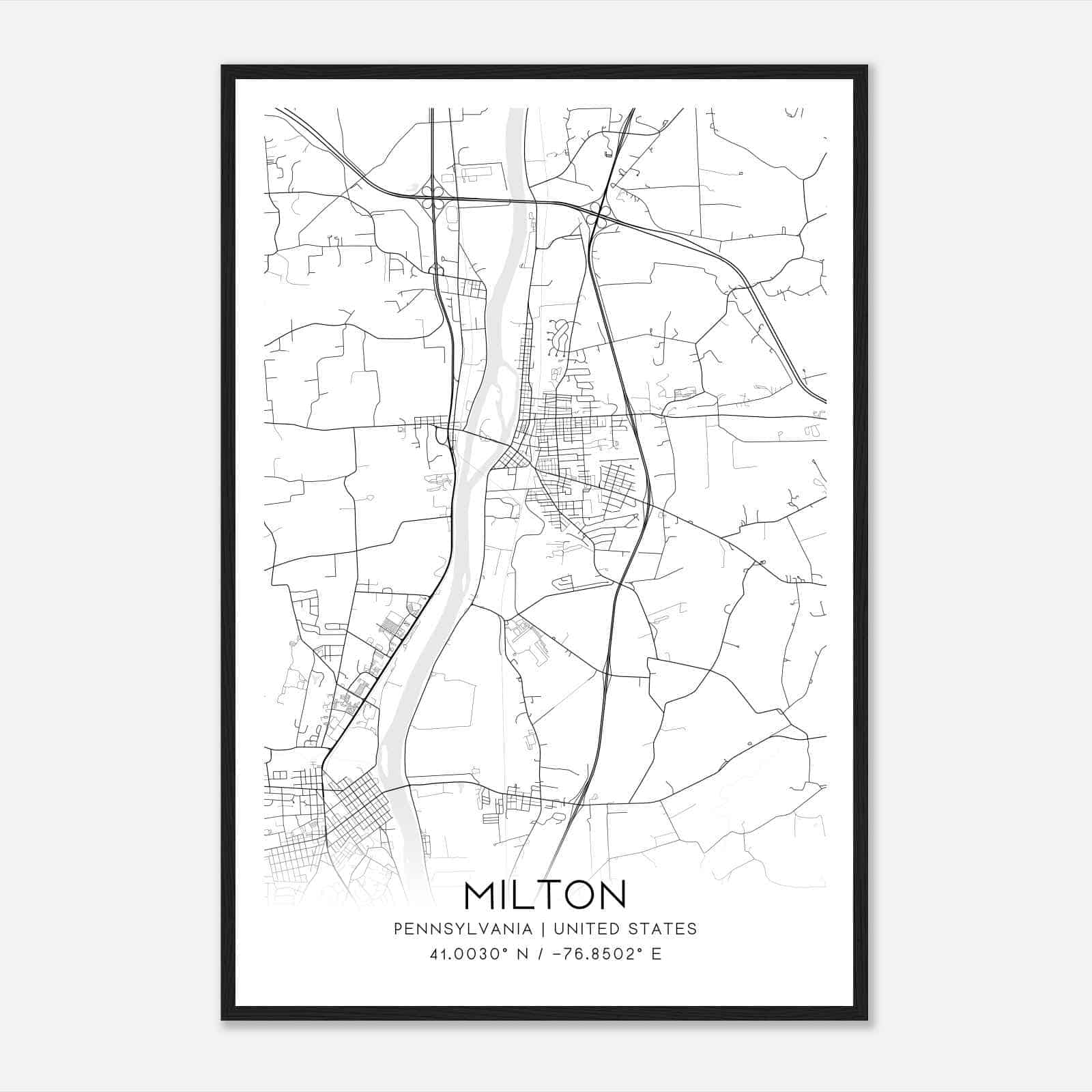 Milton Pennsylvania Map Poster, Modern Home Decor Wall Art Print