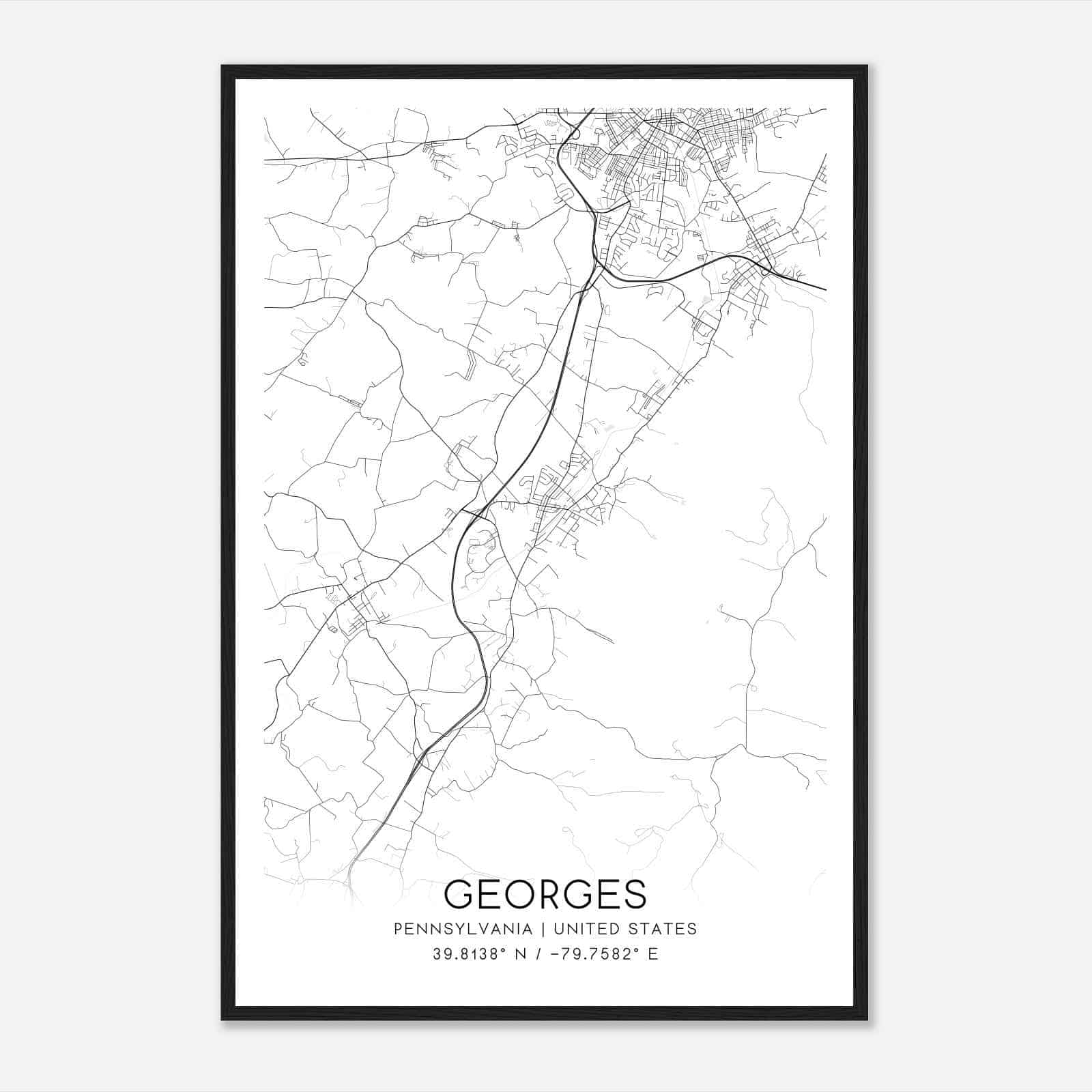 Georges Pennsylvania Map Poster, Modern Home Decor Wall Art Print