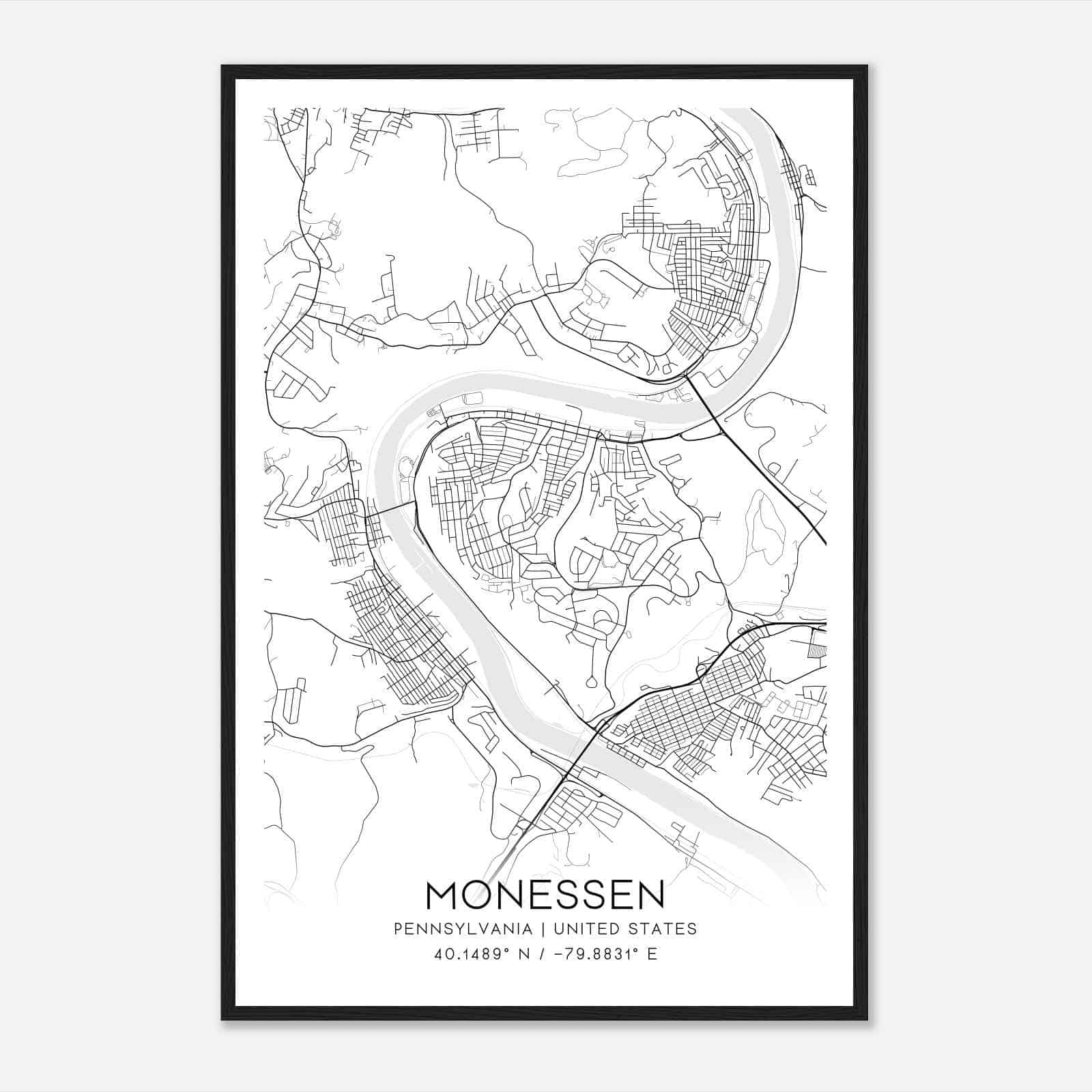 Monessen Pennsylvania Map Poster, Modern Home Decor Wall Art Print