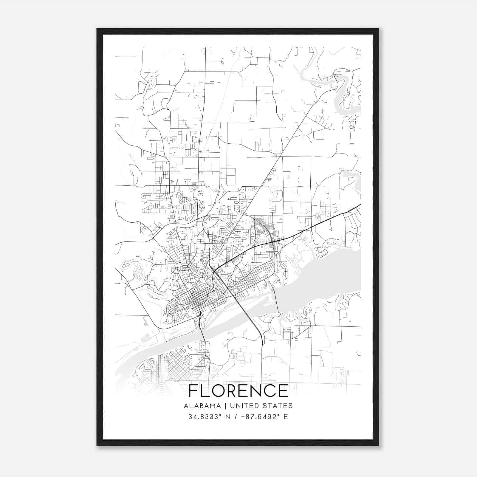 Florence Alabama Map Poster, Modern Home Decor Wall Art Print