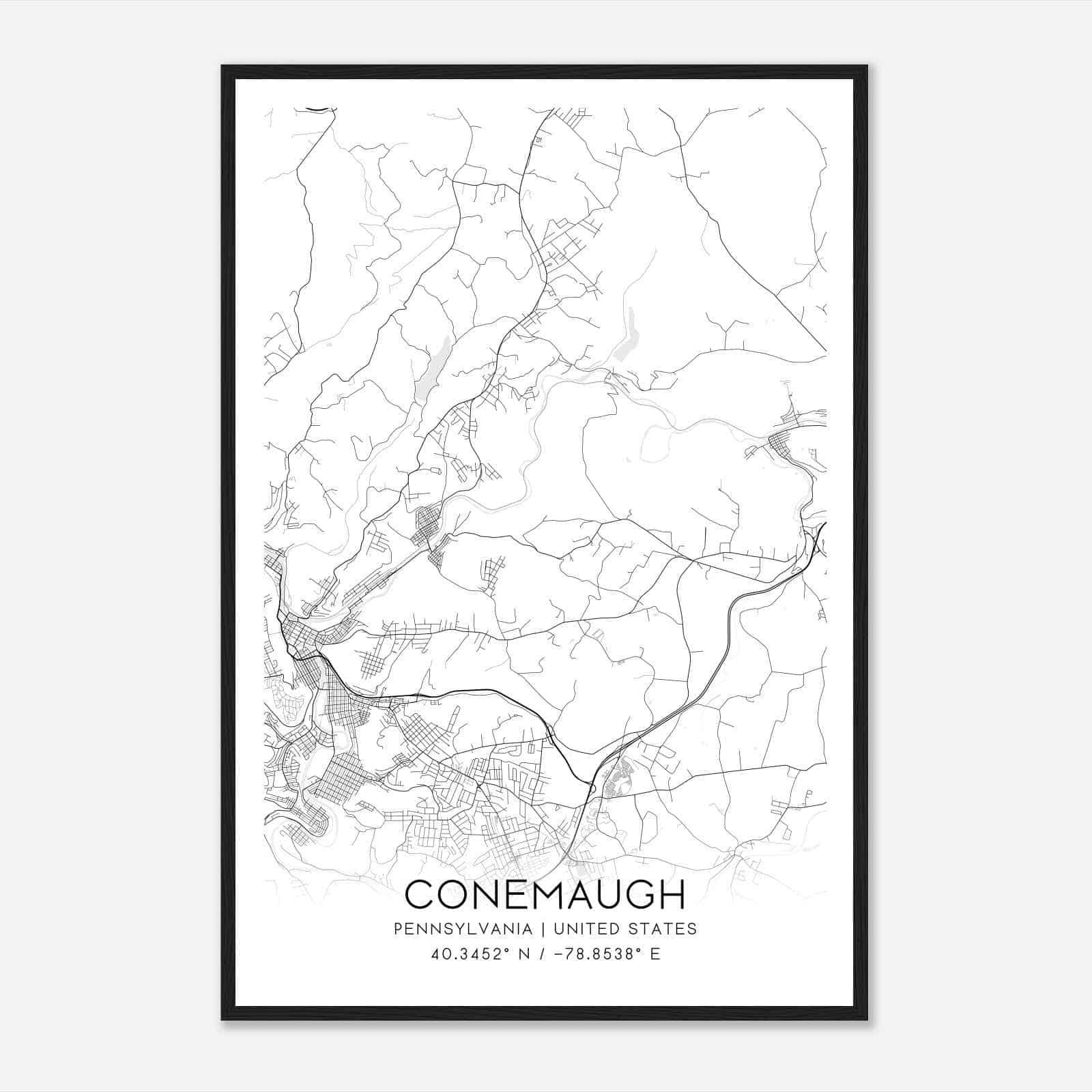 Conemaugh Pennsylvania Map Poster, Modern Home Decor Wall Art Print
