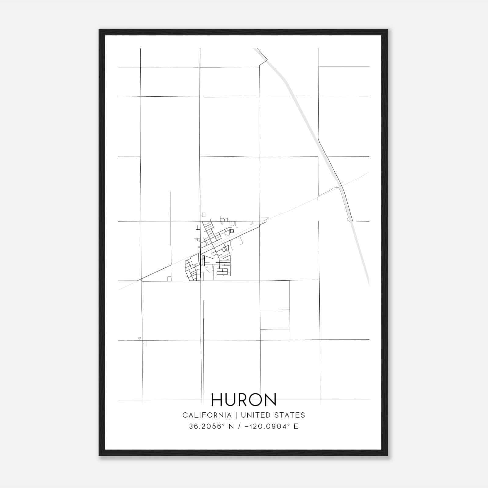 Huron California Map Poster, Modern Home Decor Wall Art Print Huron California Map Poster, Modern Home Decor Wall Art Print