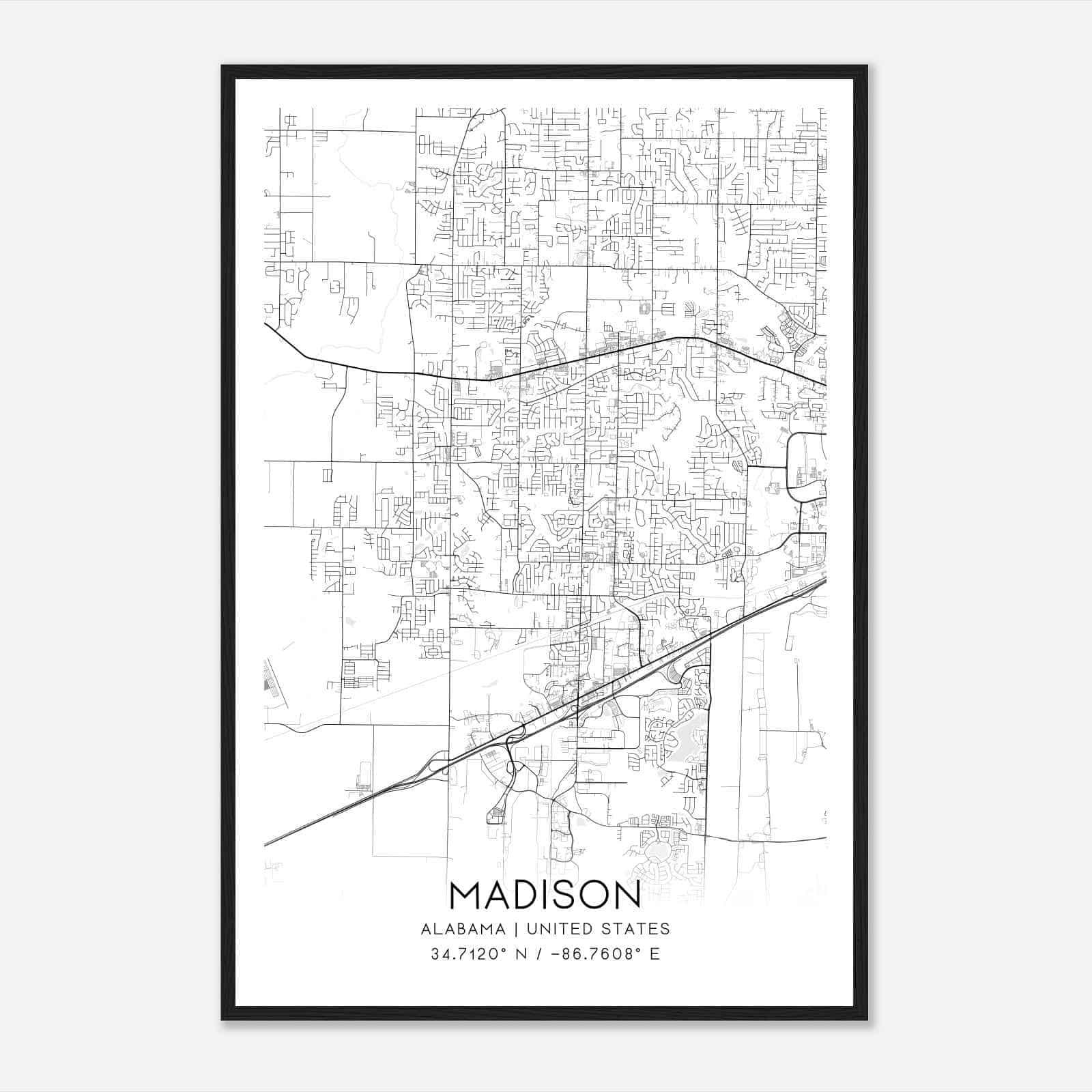 Madison Alabama Map Poster, Modern Home Decor Wall Art Print
