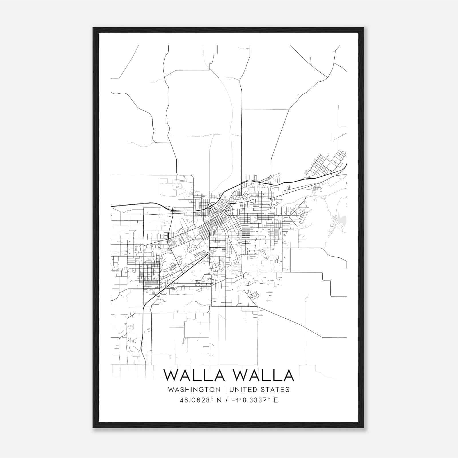 Walla Walla Washington Map Poster, Modern Home Decor Wall Art Print