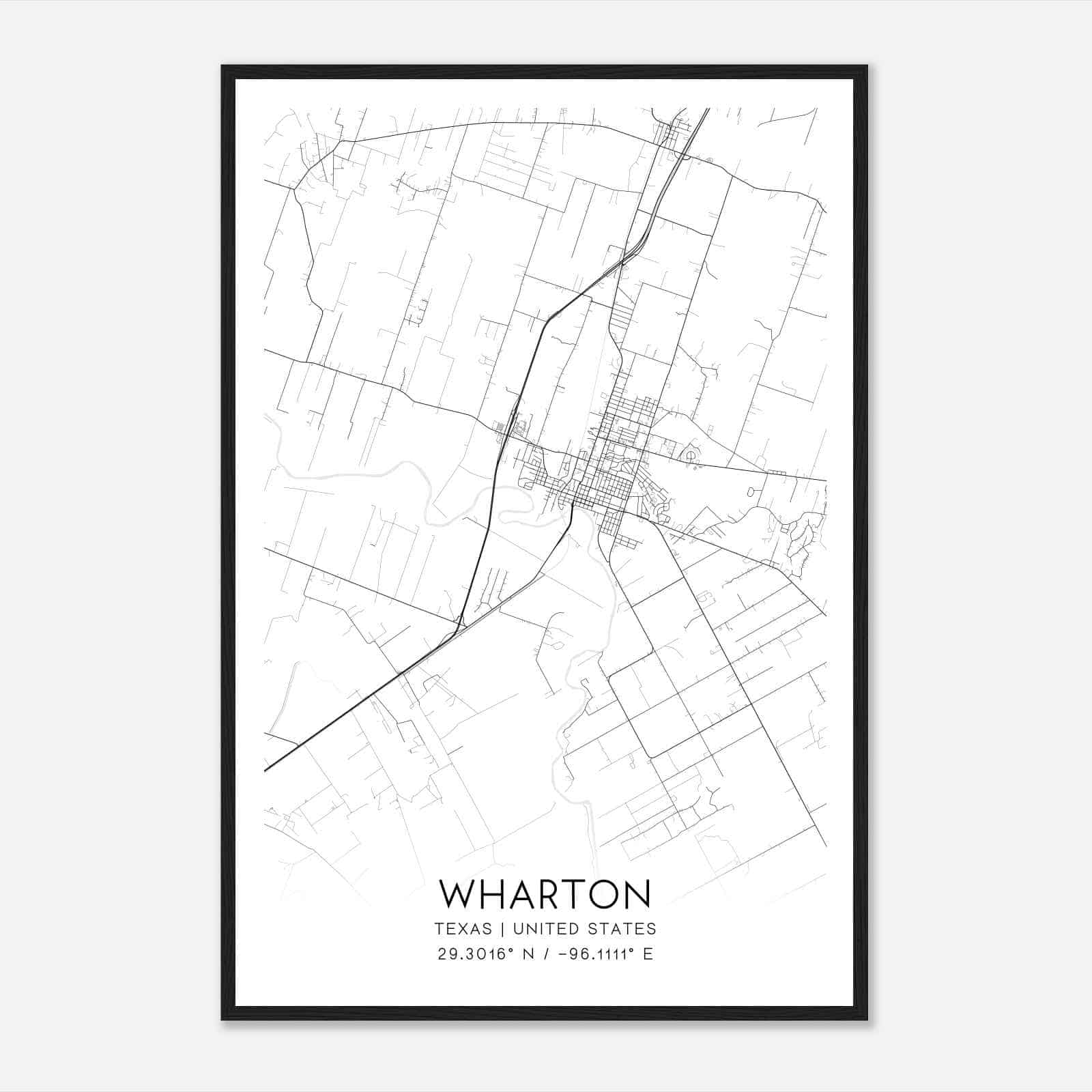 Wharton Texas Map Poster, Modern Home Decor Wall Art Print