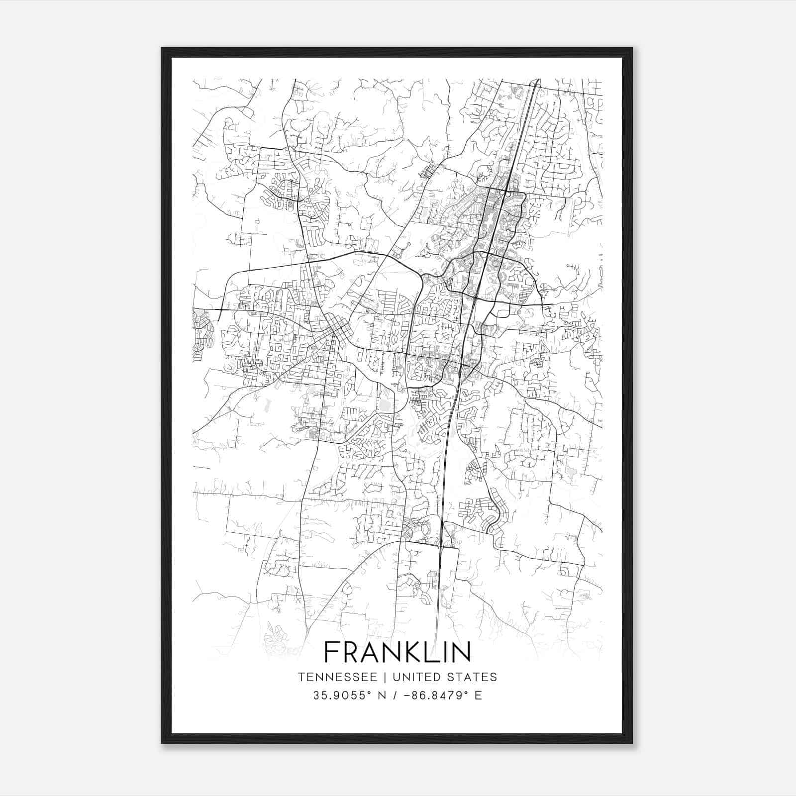 Franklin Tennessee Map Poster, Modern Home Decor Wall Art Print
