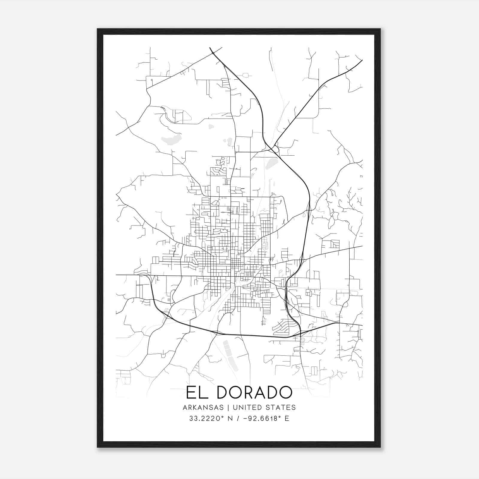 El Dorado Arkansas Map Poster, Modern Home Decor Wall Art Print