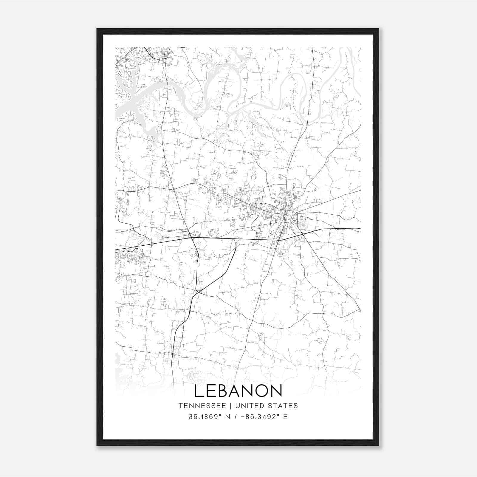 Lebanon Tennessee Map Poster, Modern Home Decor Wall Art Print