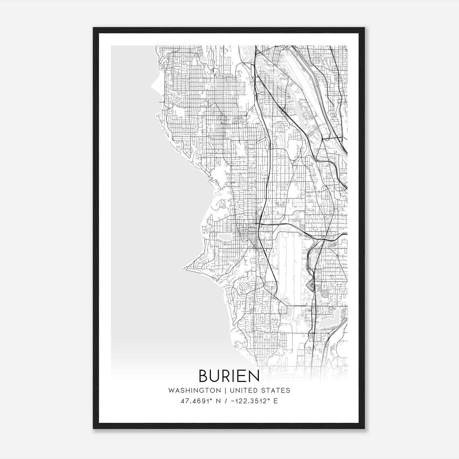 Burien Washington Map Poster, Modern Home Decor Wall Art Print