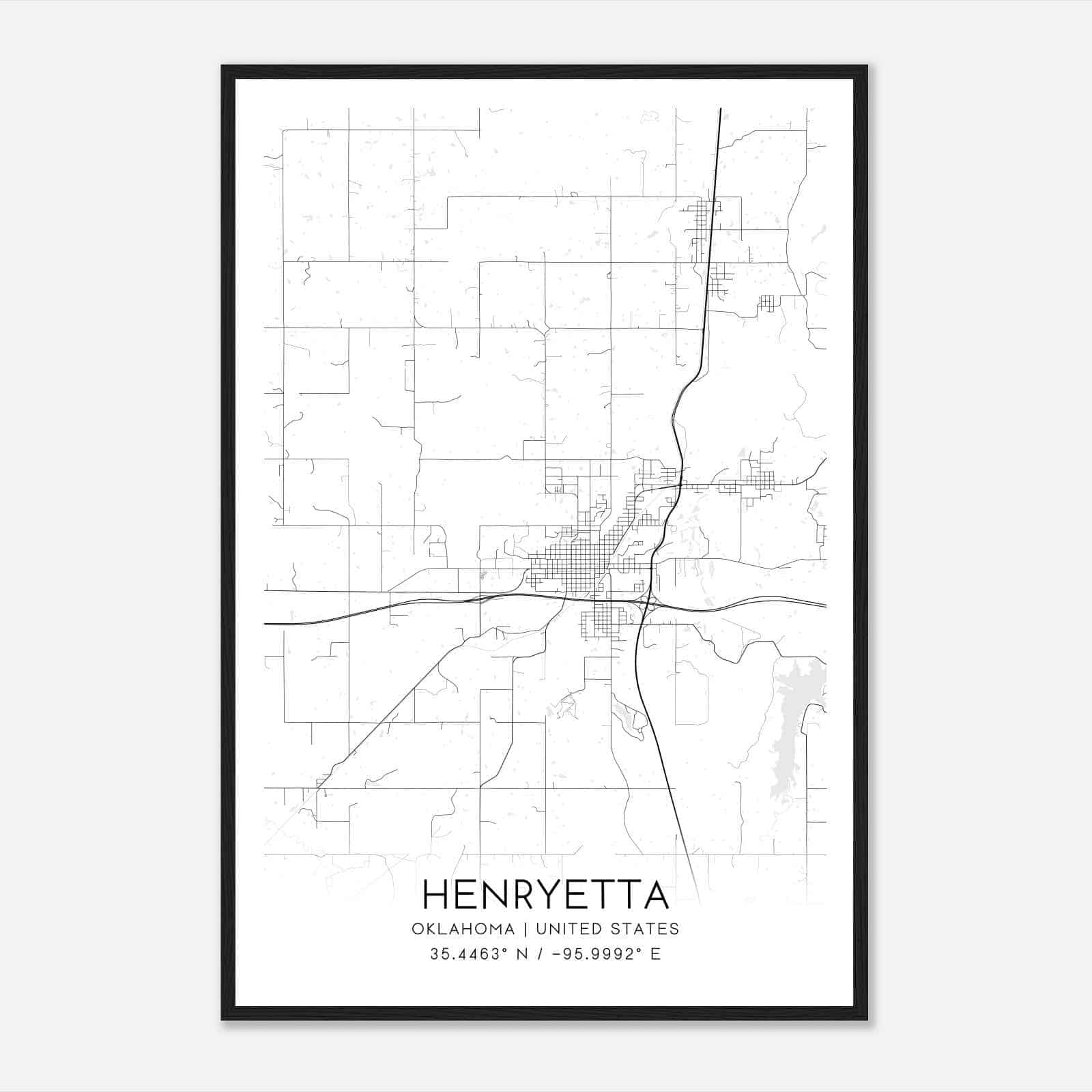 Henryetta Oklahoma Map Poster, Modern Home Decor Wall Art Print