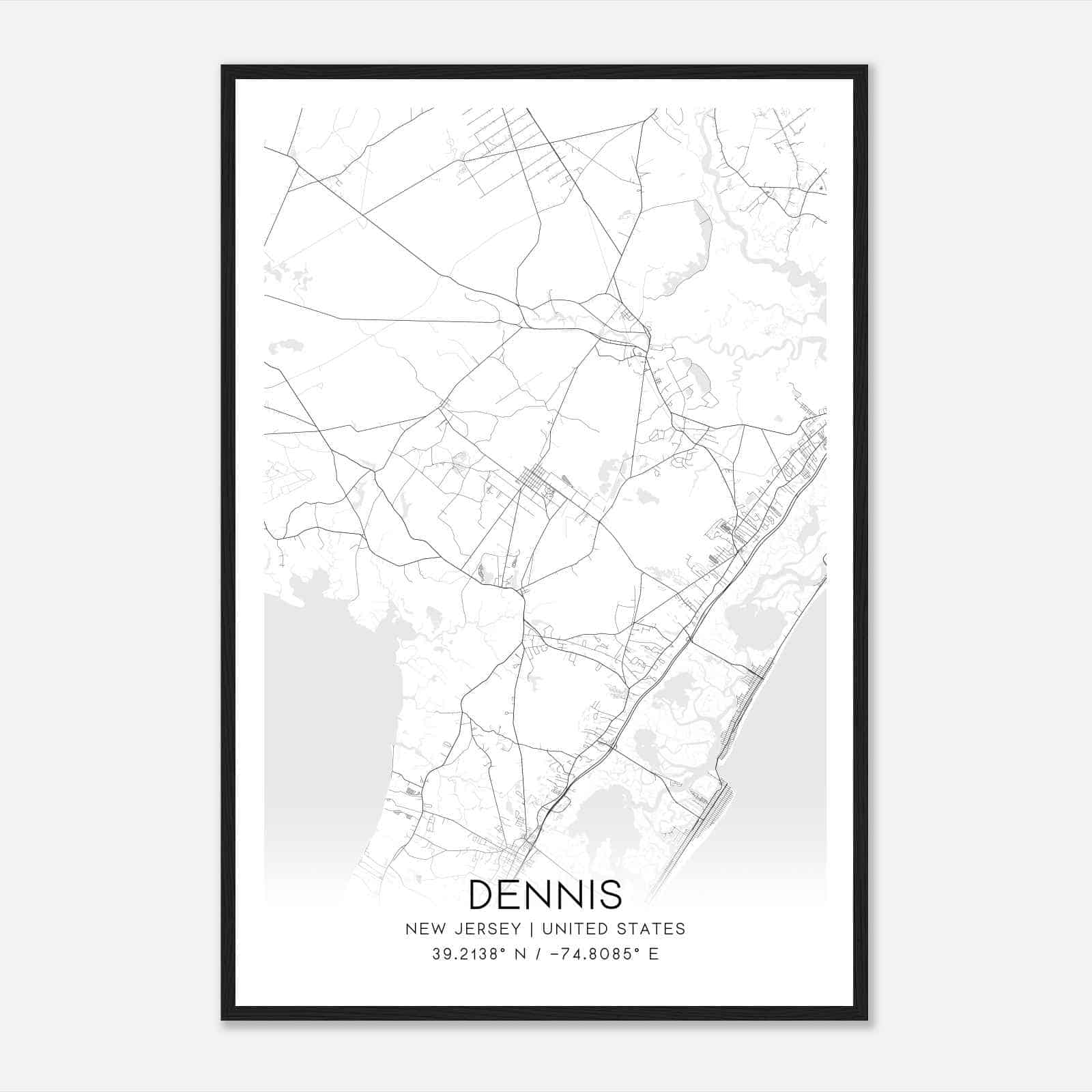Dennis New Jersey Map Poster, Modern Home Decor Wall Art Print