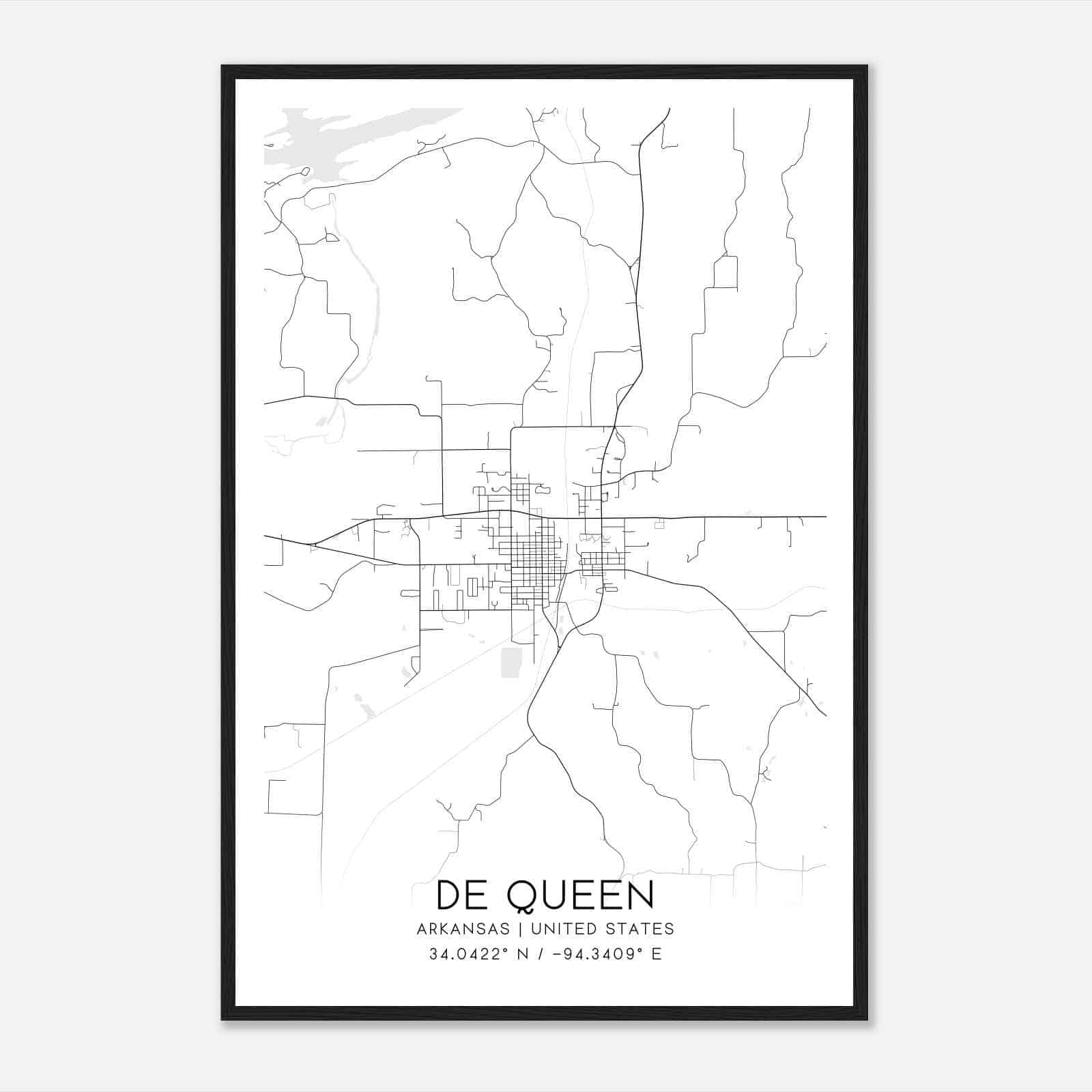 De Queen Arkansas Map Poster, Modern Home Decor Wall Art Print