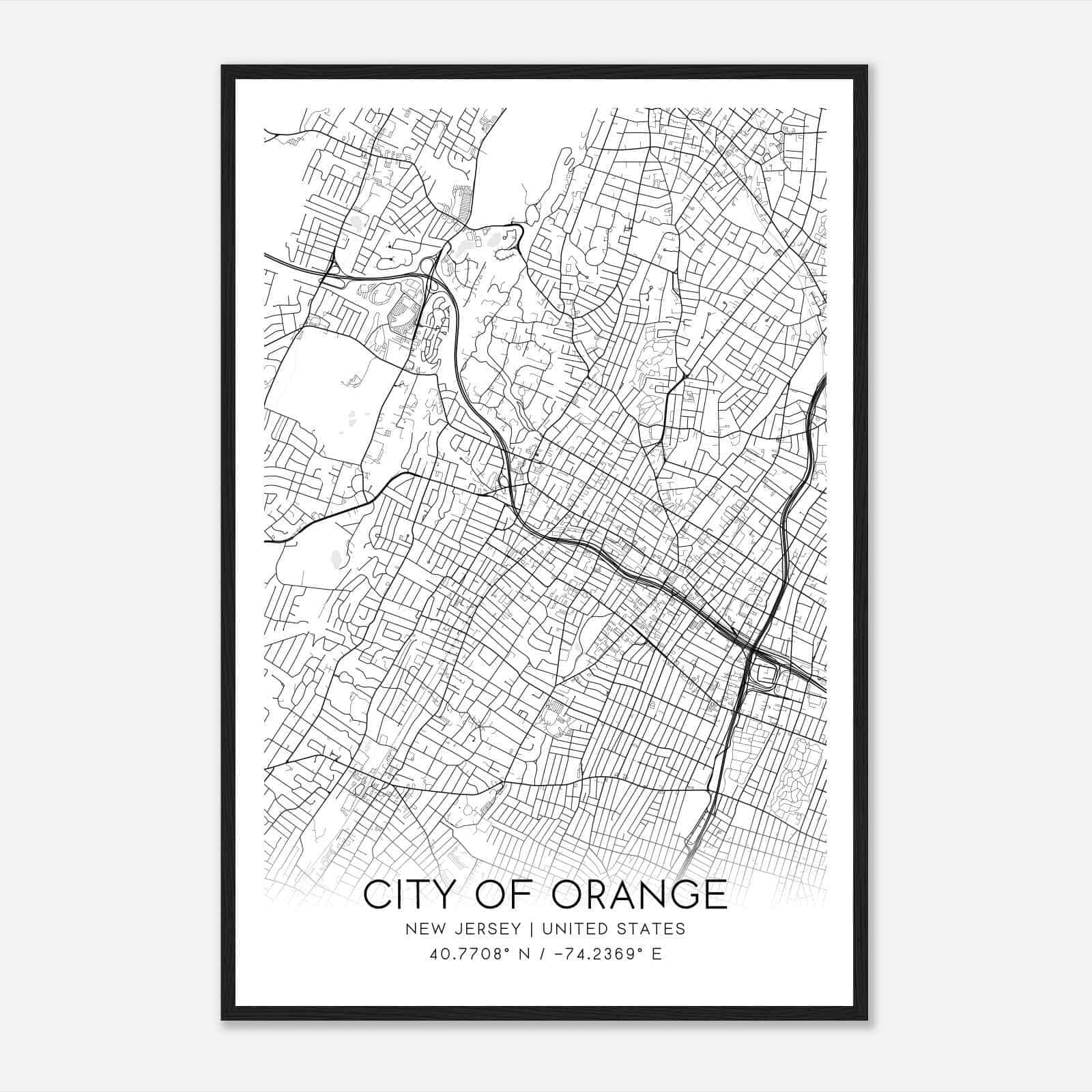 City of Orange New Jersey Map Poster, Modern Home Decor Wall Art Print