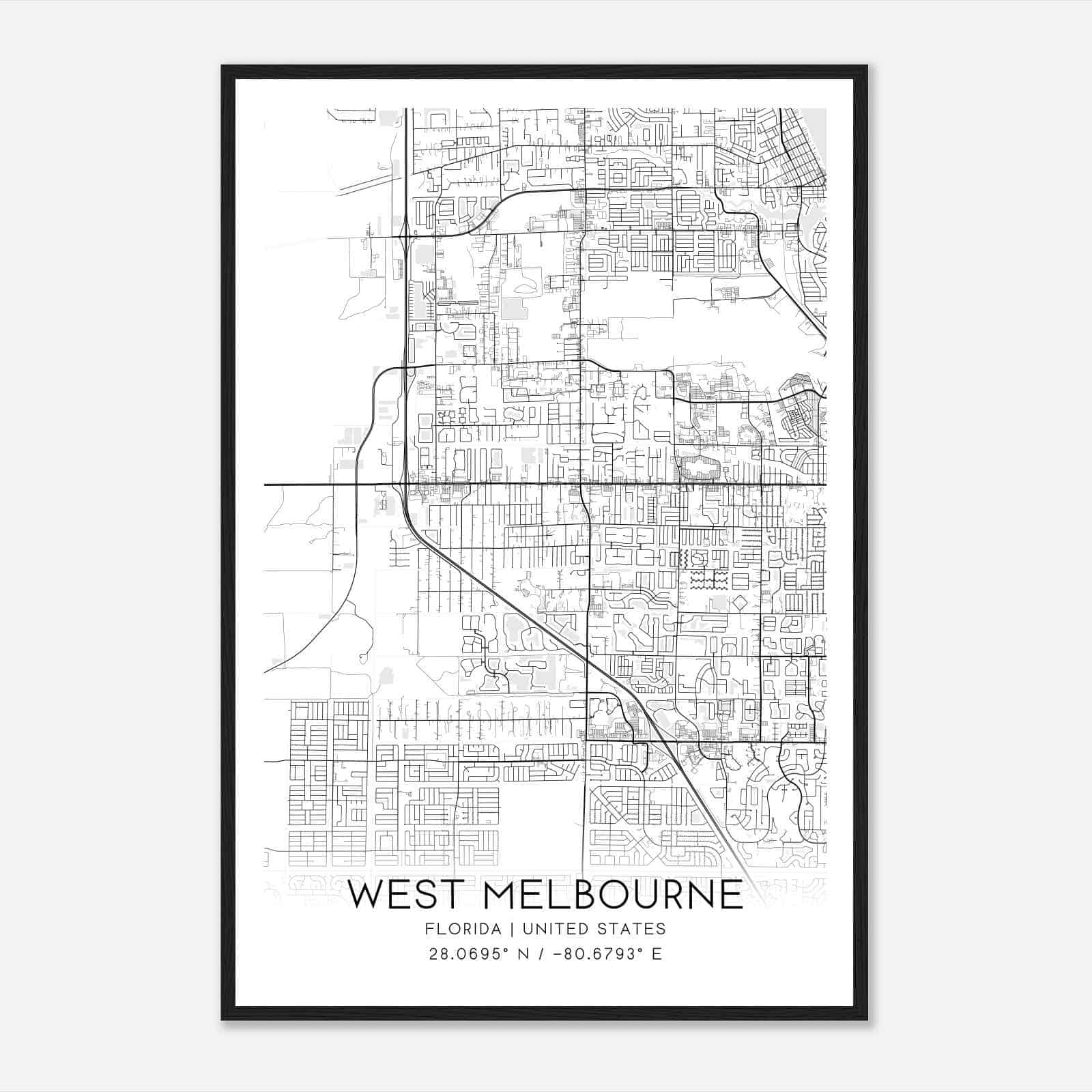 West Melbourne Florida Map Poster, Modern Home Decor Wall Art Print