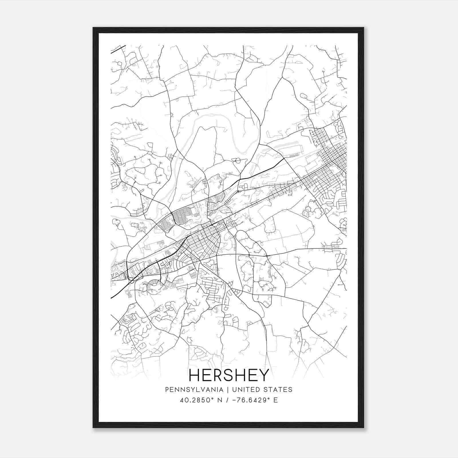 Hershey Pennsylvania Map Poster, Modern Home Decor Wall Art Print