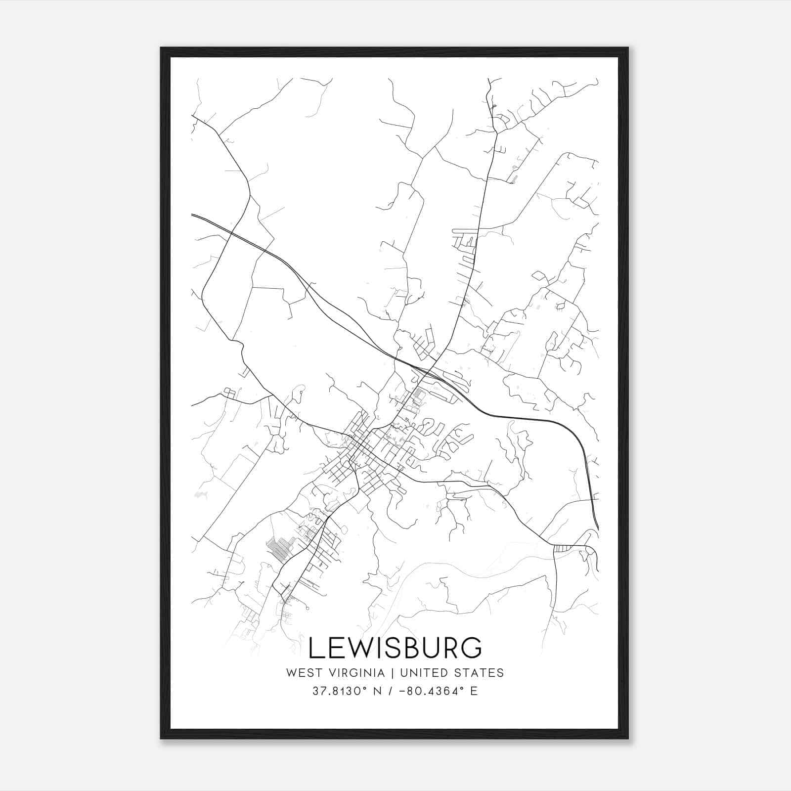 Lewisburg West Virginia Map Poster, Modern Home Decor Wall Art Print