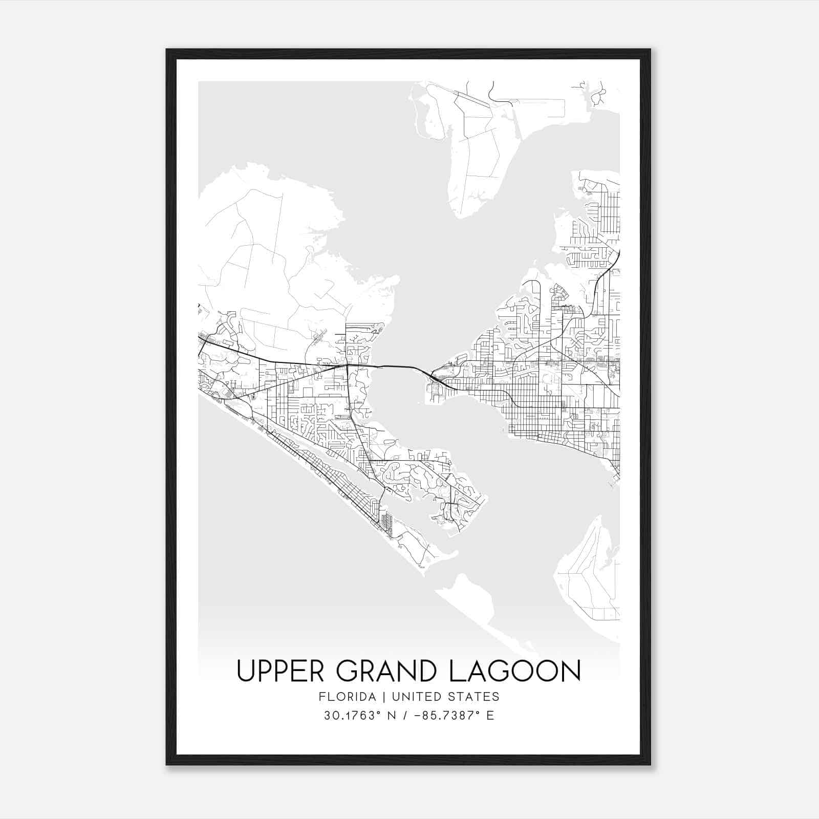 Upper Grand Lagoon Florida Map Poster, Modern Home Decor Wall Art Print