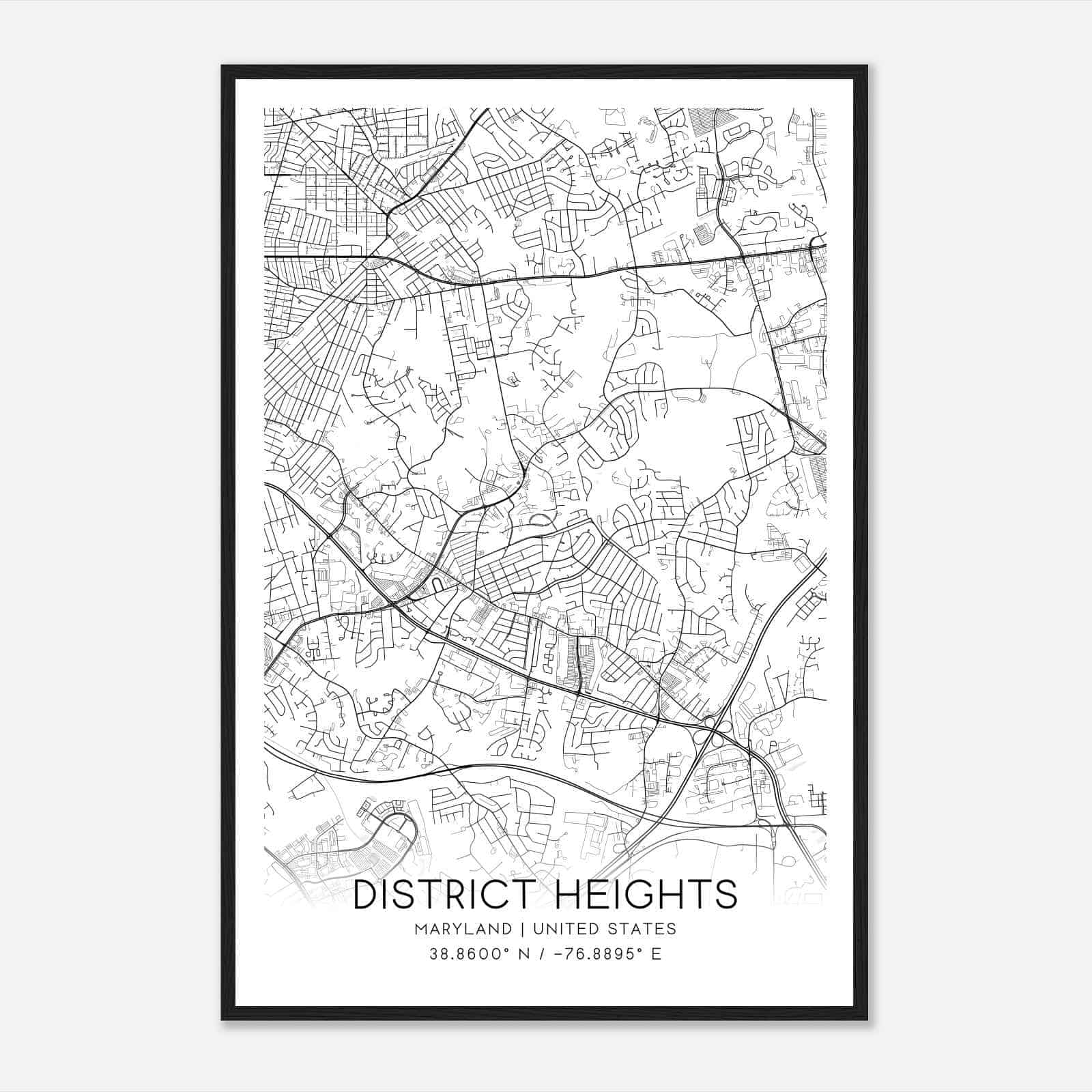 District Heights Maryland Map Poster, Modern Home Decor Wall Art Print