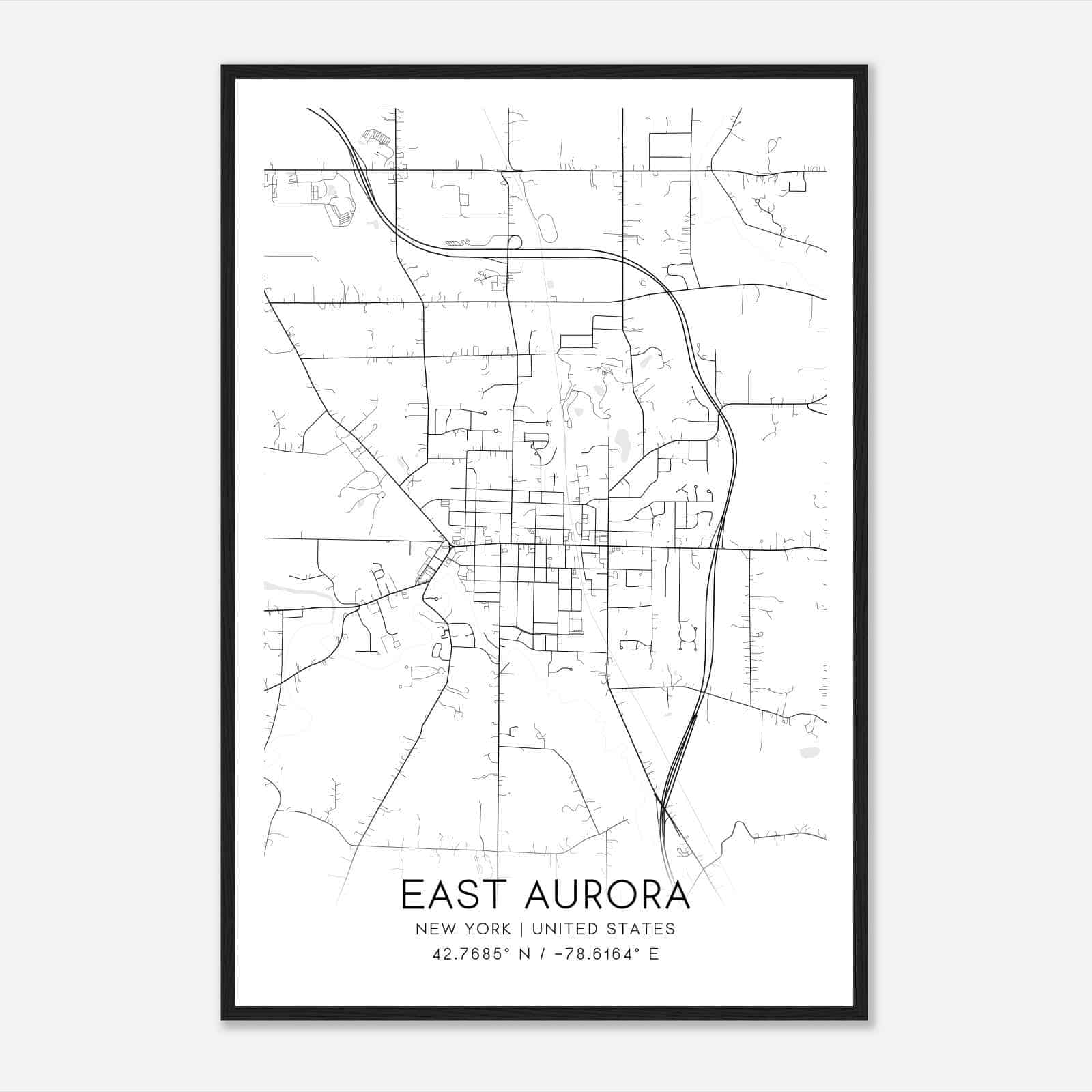 East Aurora New York Map Poster, Modern Home Decor Wall Art Print