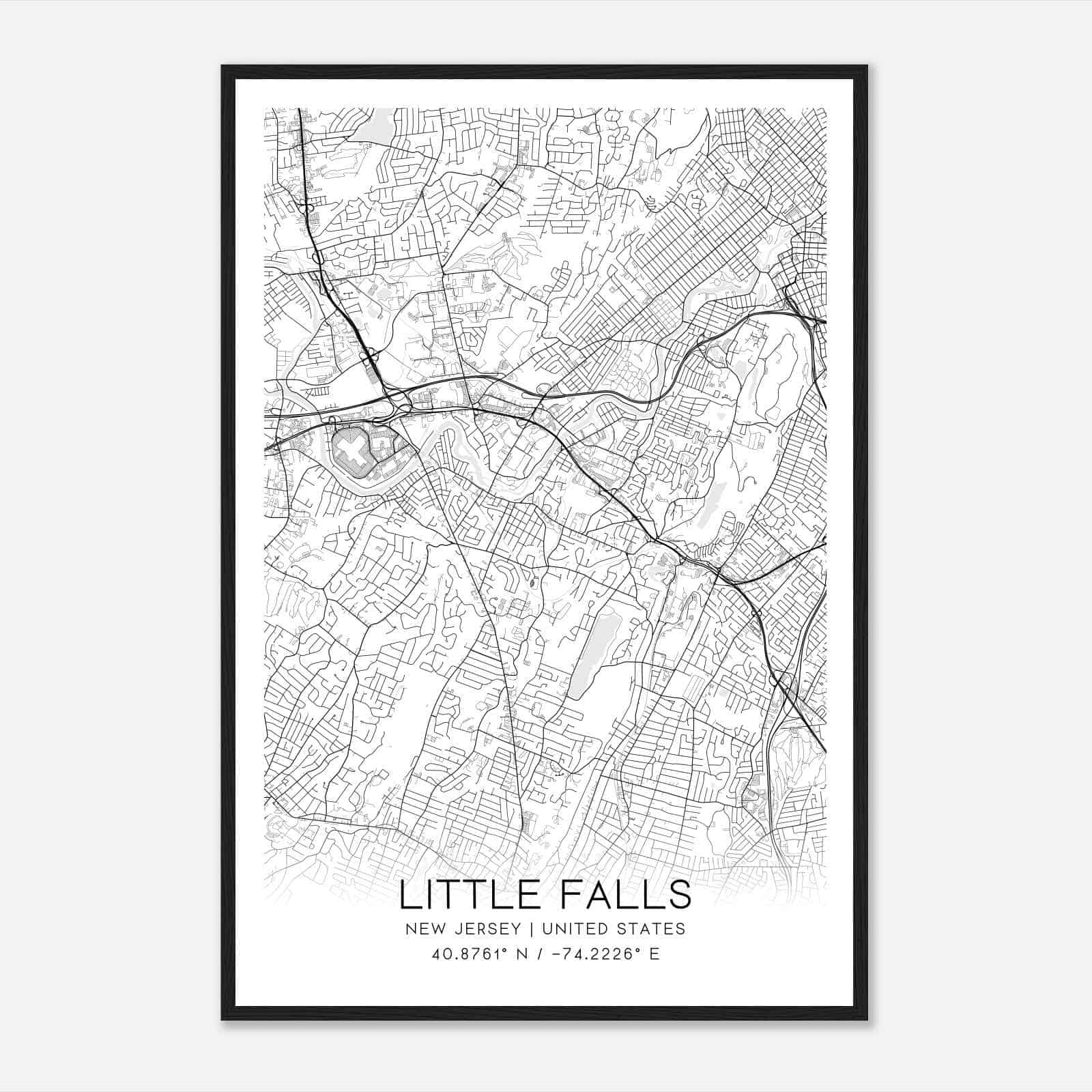 Little Falls New Jersey Map Poster, Modern Home Decor Wall Art Print