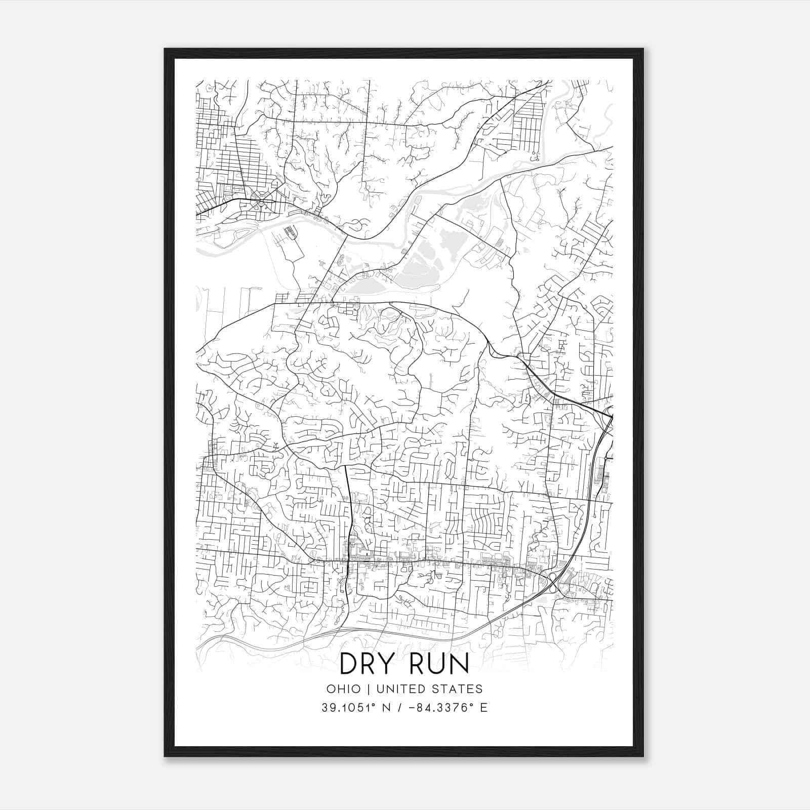 Dry Run Ohio Map Poster, Modern Home Decor Wall Art Print