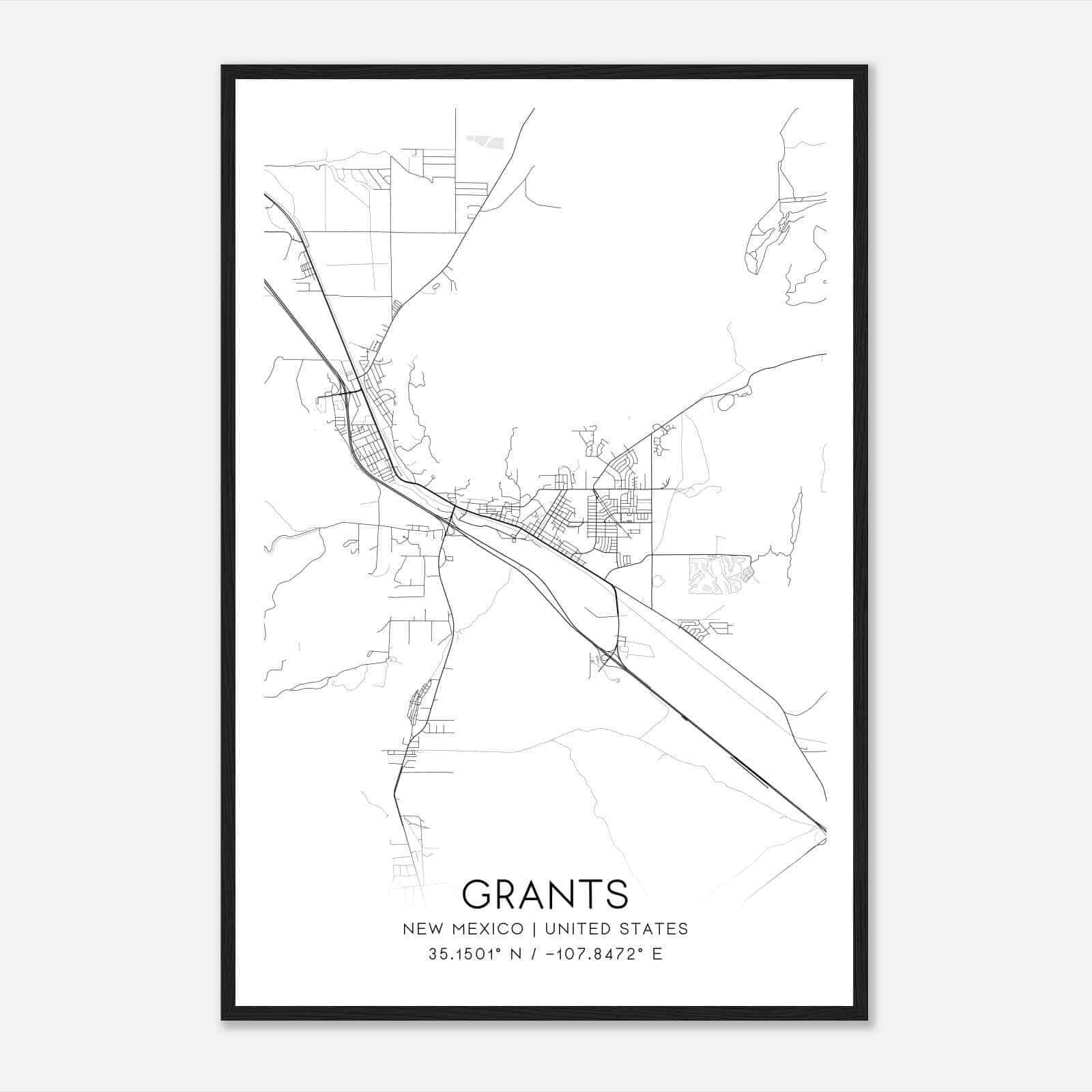Grants New Mexico Map Poster, Modern Home Decor Wall Art Print