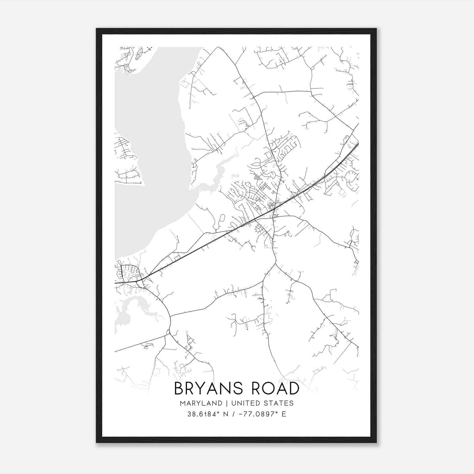 Bryans Road Maryland Map Poster, Modern Home Decor Wall Art Print
