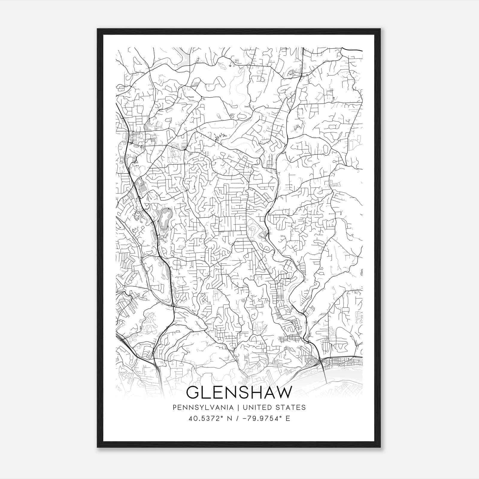 Glenshaw Pennsylvania Map Poster, Modern Home Decor Wall Art Print