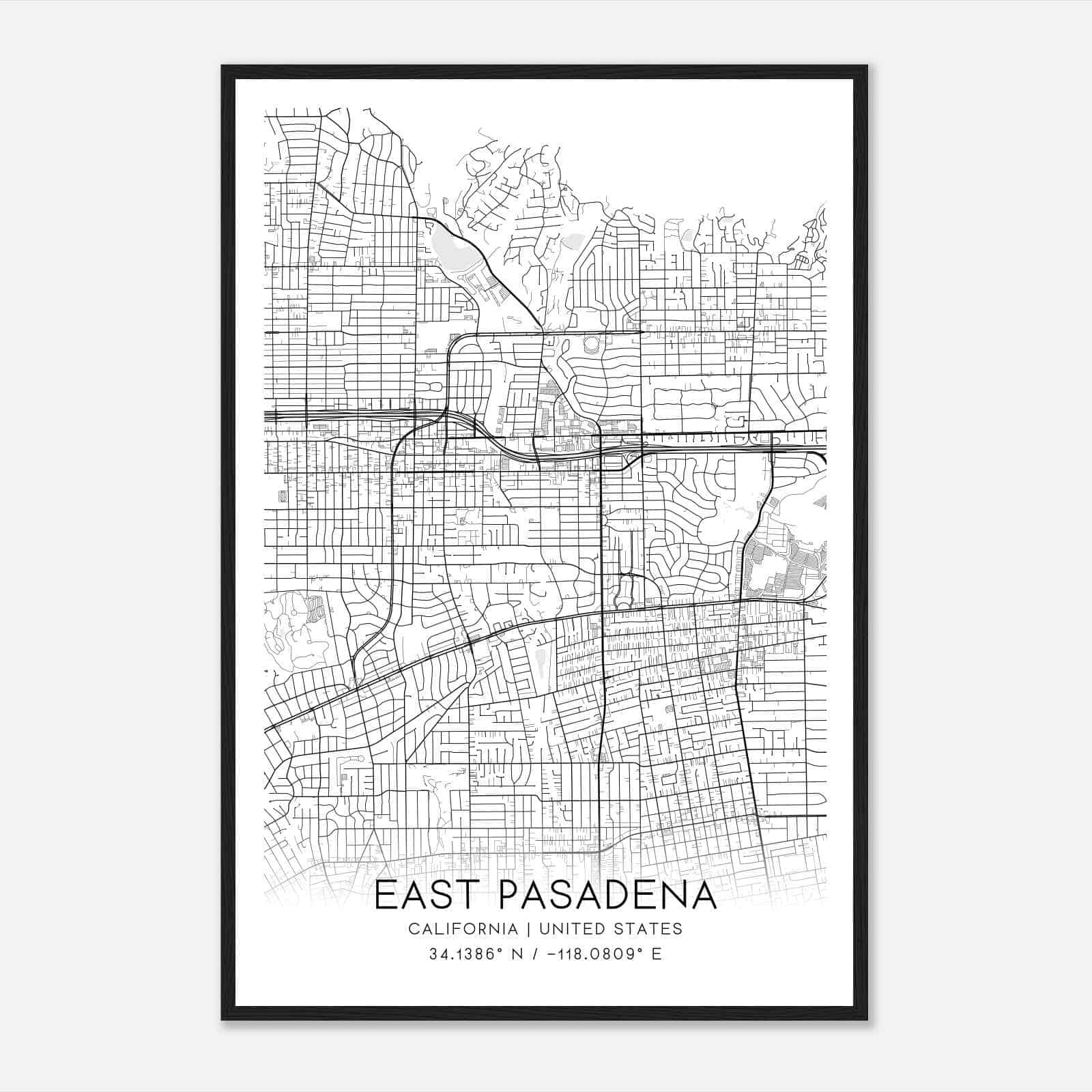 East Pasadena California Map Poster, Modern Home Decor Wall Art Print