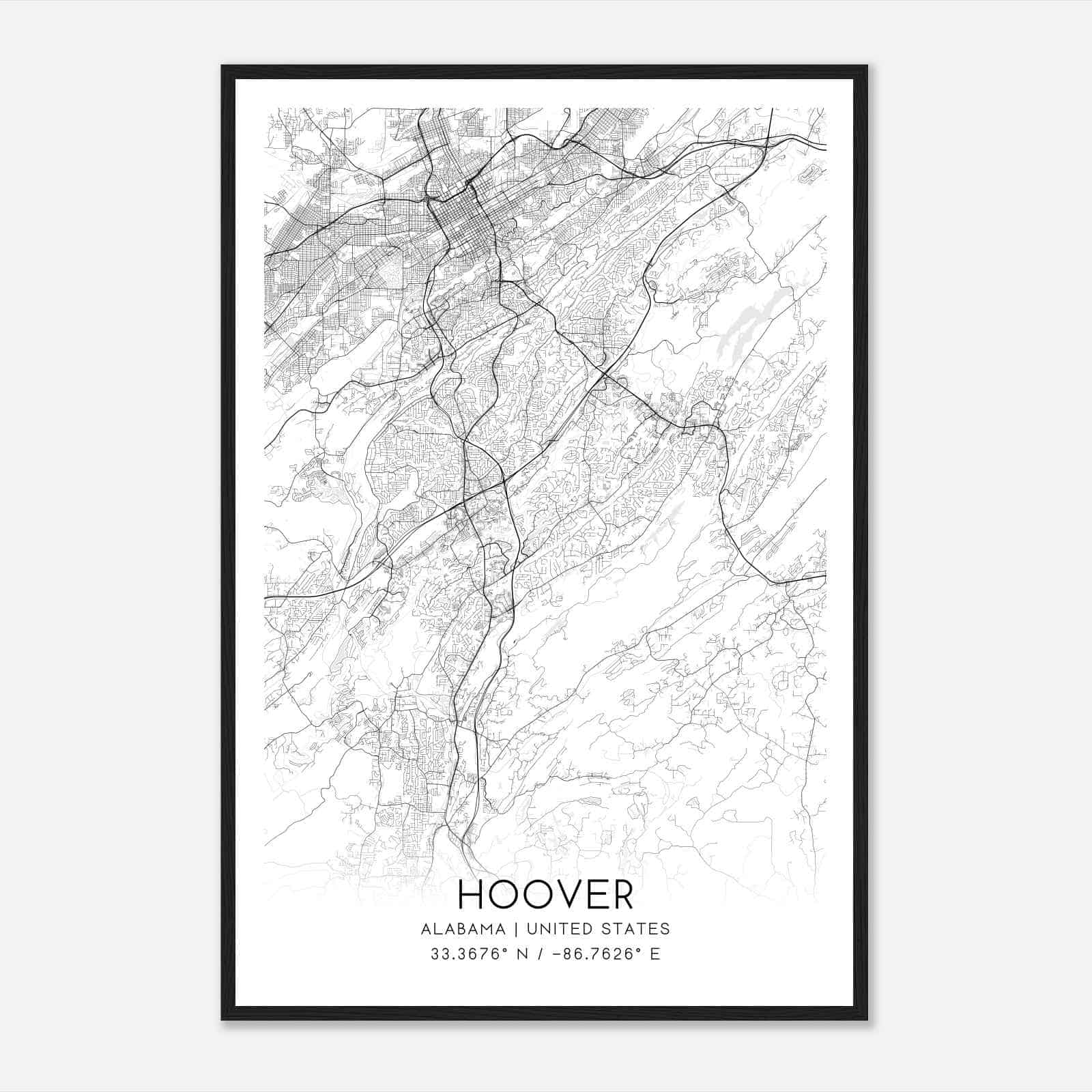 Hoover Alabama Map Poster, Modern Home Decor Wall Art Print