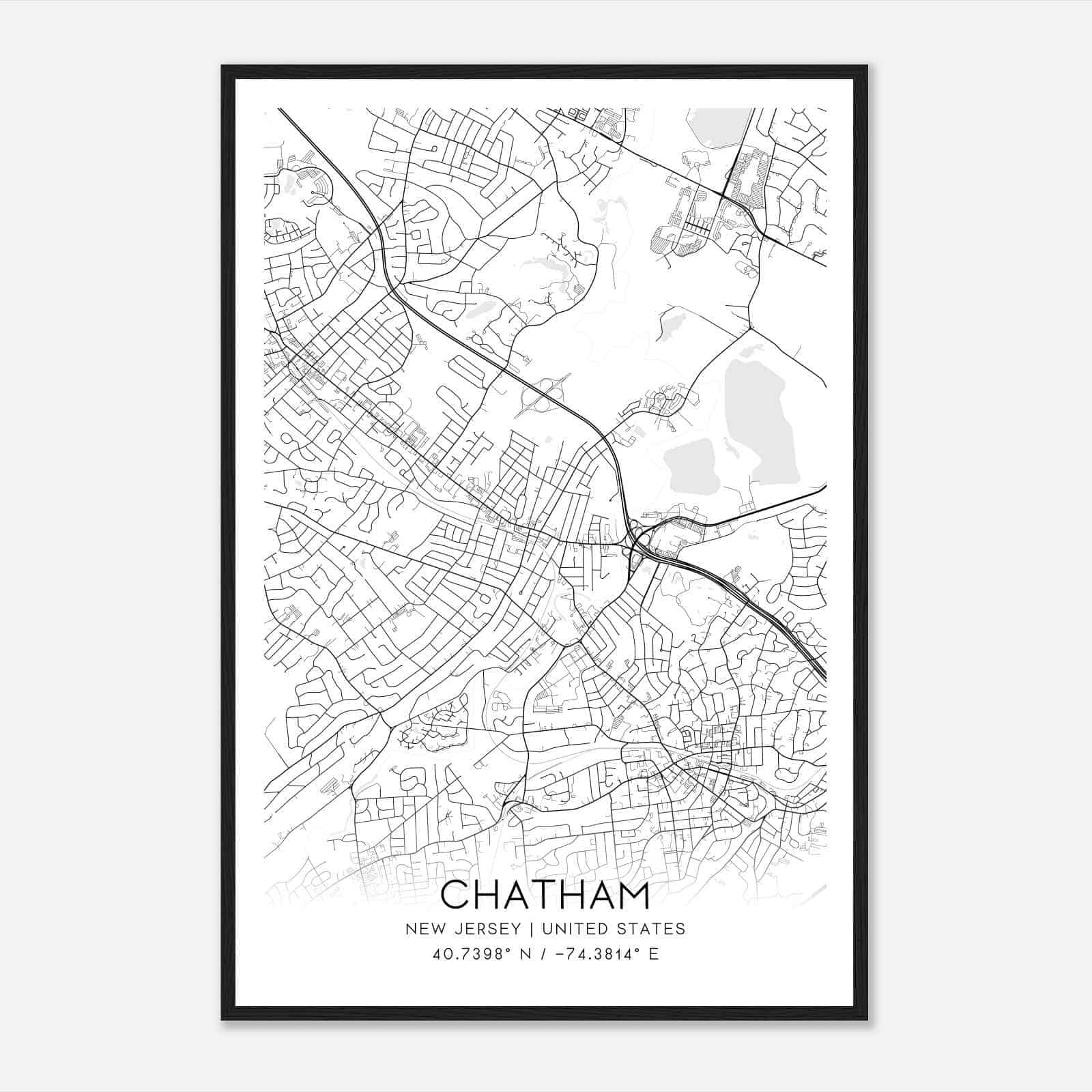 Chatham New Jersey Map Poster, Modern Home Decor Wall Art Print
