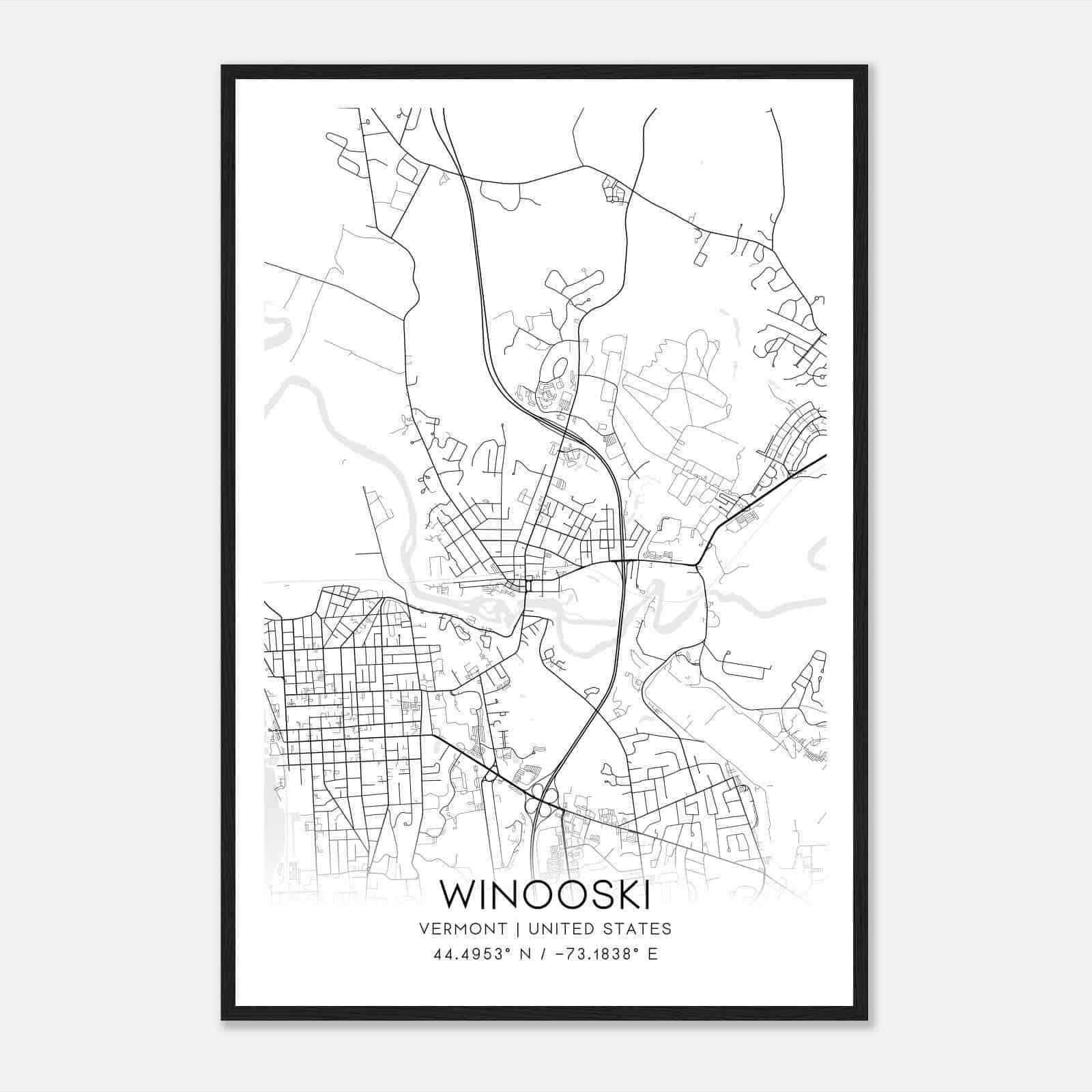 Winooski Vermont Map Poster, Modern Home Decor Wall Art Print
