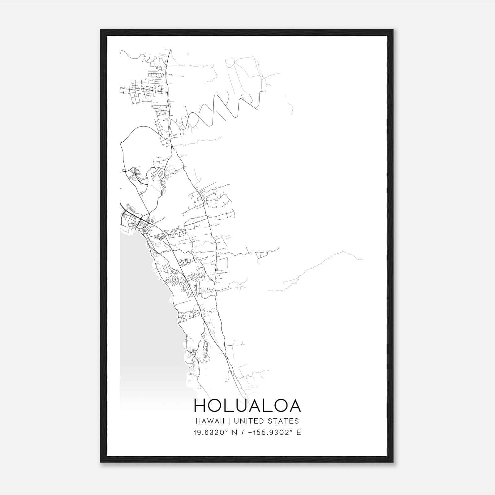 Holualoa Hawaii Map Poster, Modern Home Decor Wall Art Print