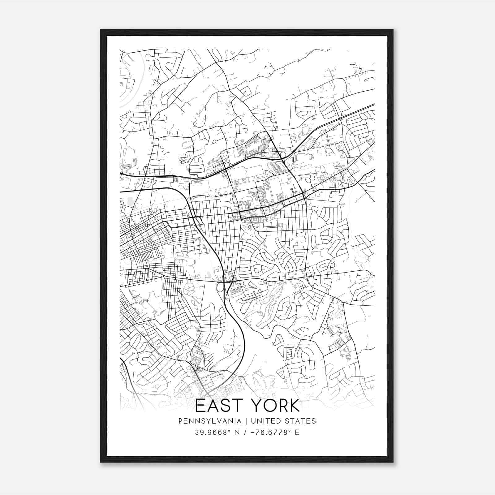 East York Pennsylvania Map Poster, Modern Home Decor Wall Art Print