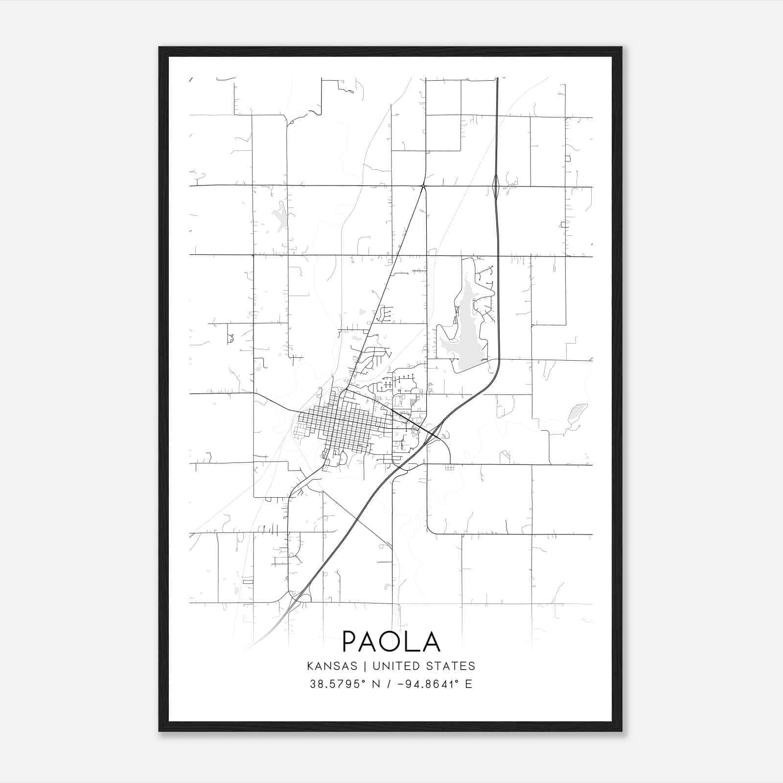 Paola Kansas Map Poster, Modern Home Decor Wall Art Print