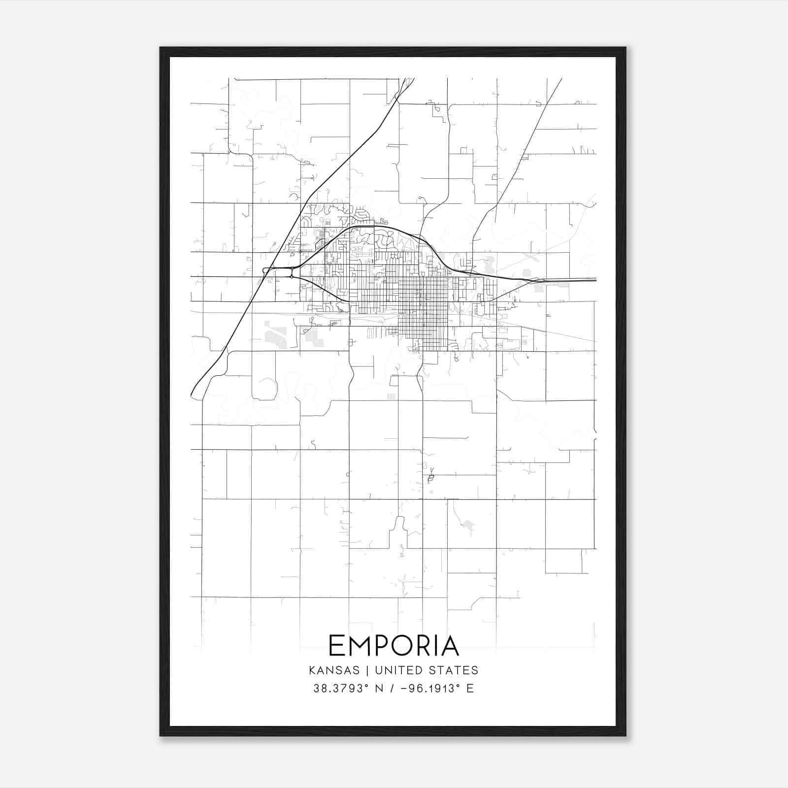 Emporia Kansas Map Poster, Modern Home Decor Wall Art Print