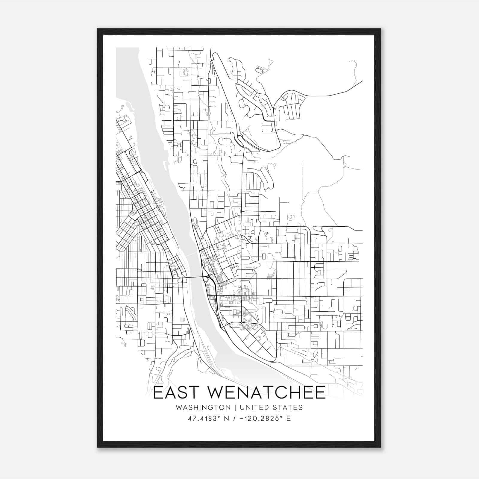 East Wenatchee Washington Map Poster, Modern Home Decor Wall Art Print