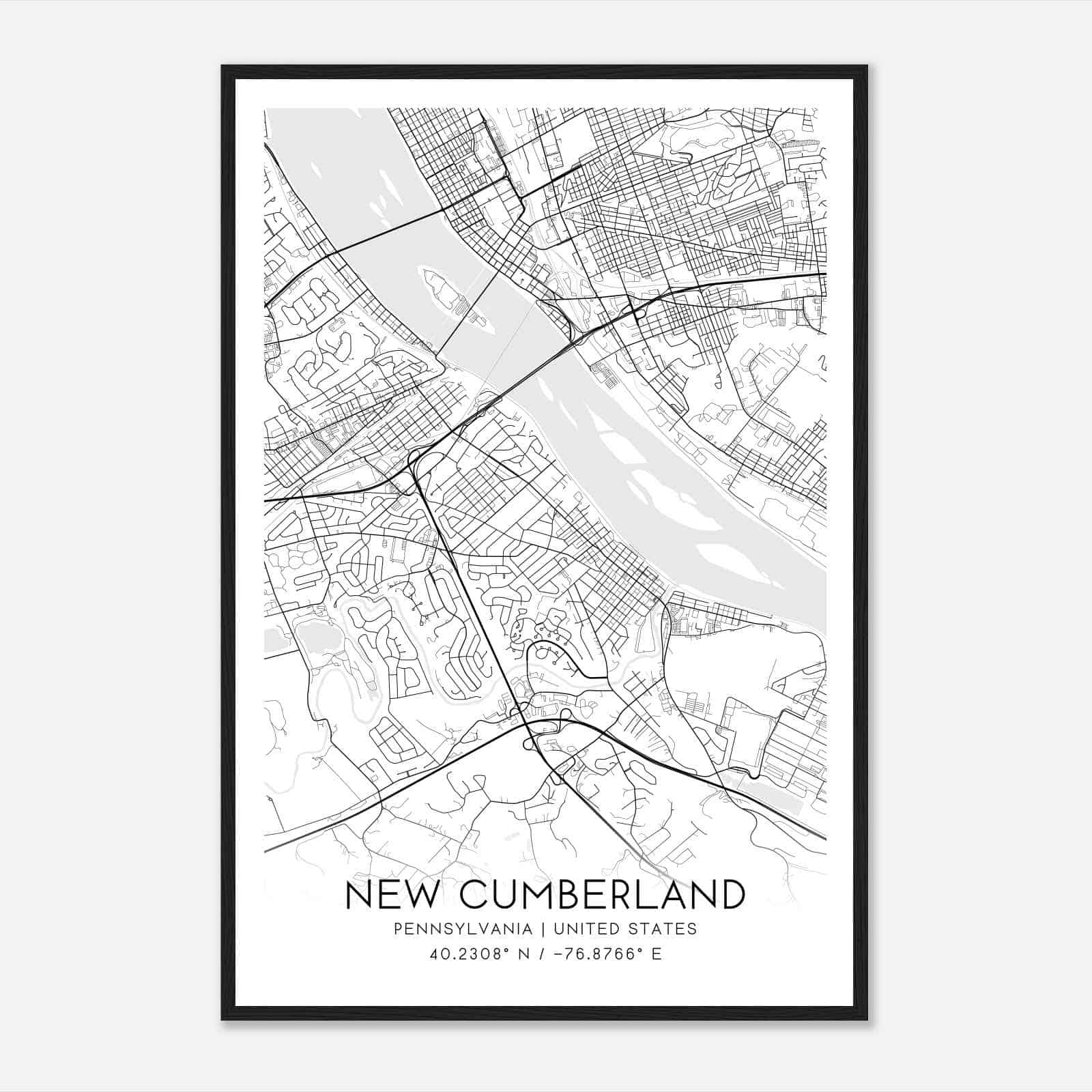 New Cumberland Pennsylvania Map Poster, Modern Home Decor Wall Art Print