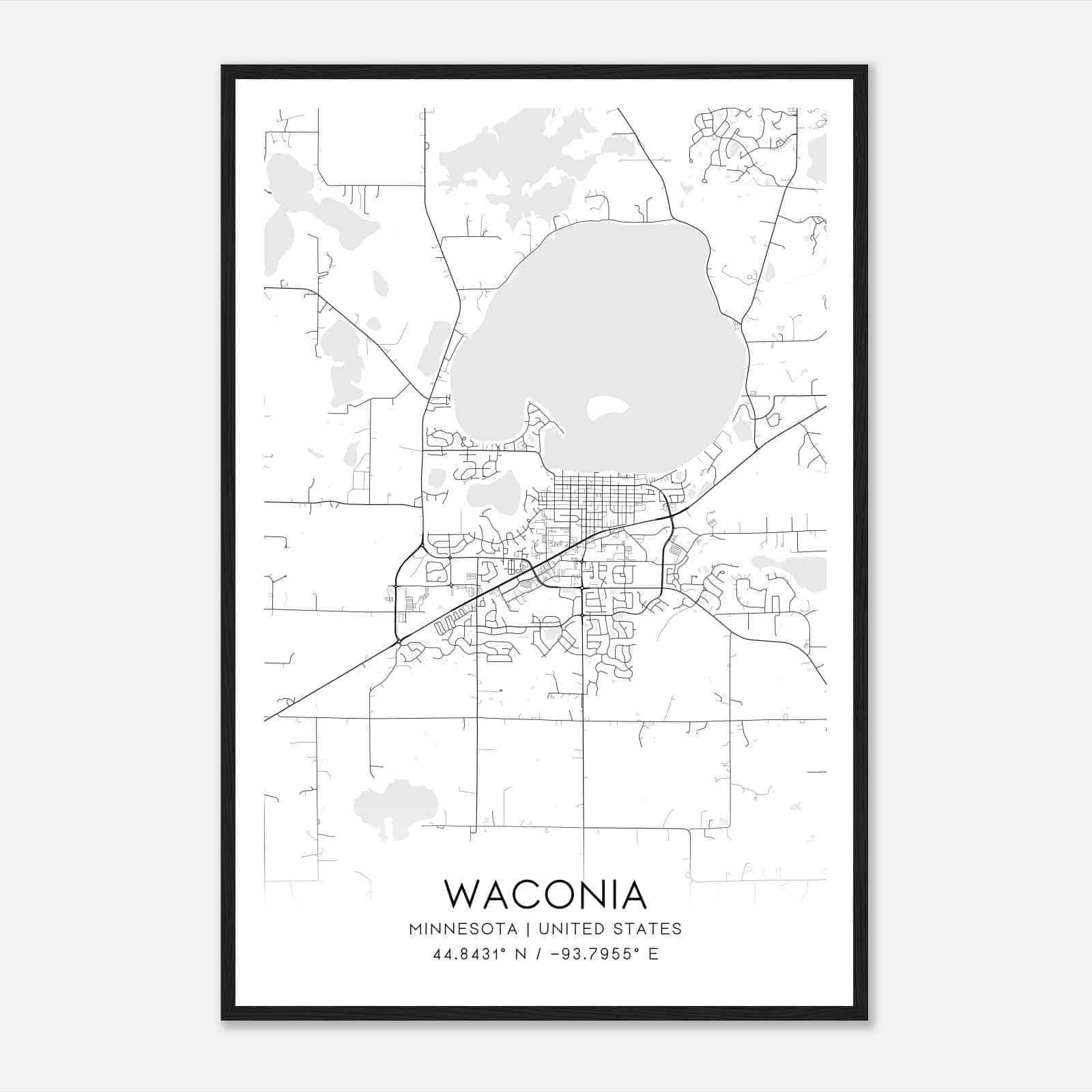 Waconia Minnesota Map Poster, Modern Home Decor Wall Art Print