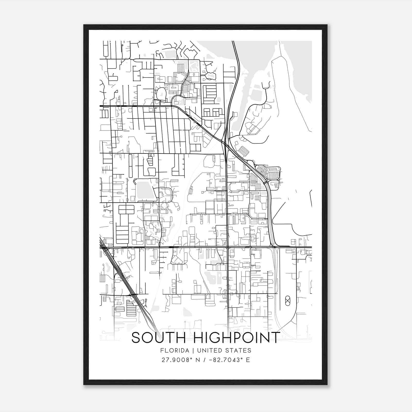 South Highpoint Florida Map Poster, Modern Home Decor Wall Art Print