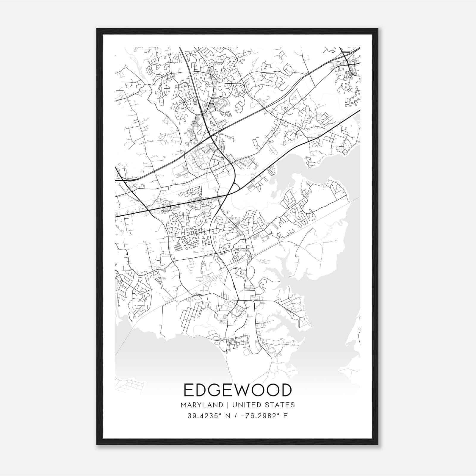 Edgewood Maryland Map Poster, Modern Home Decor Wall Art Print