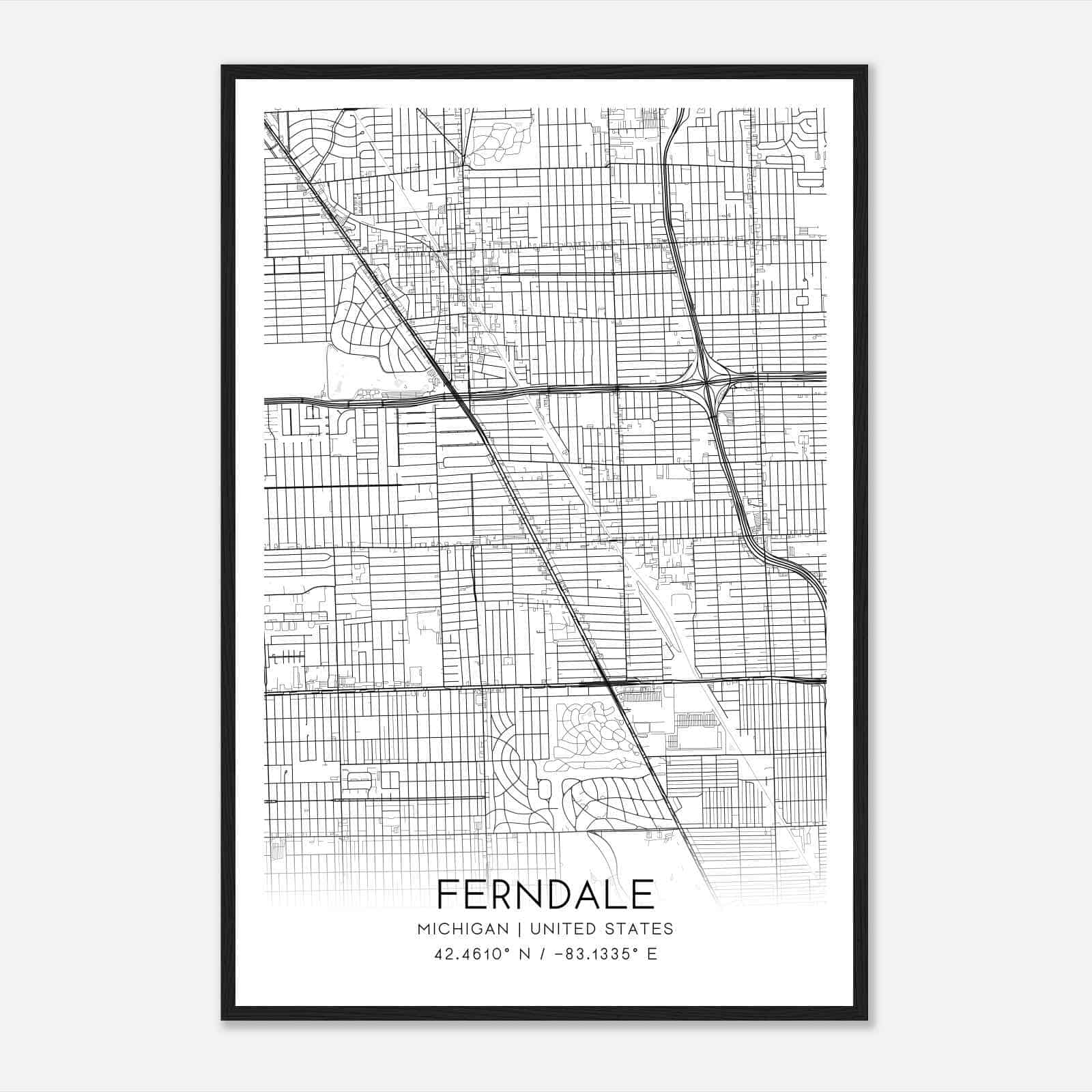 Ferndale Michigan Map Poster, Modern Home Decor Wall Art Print